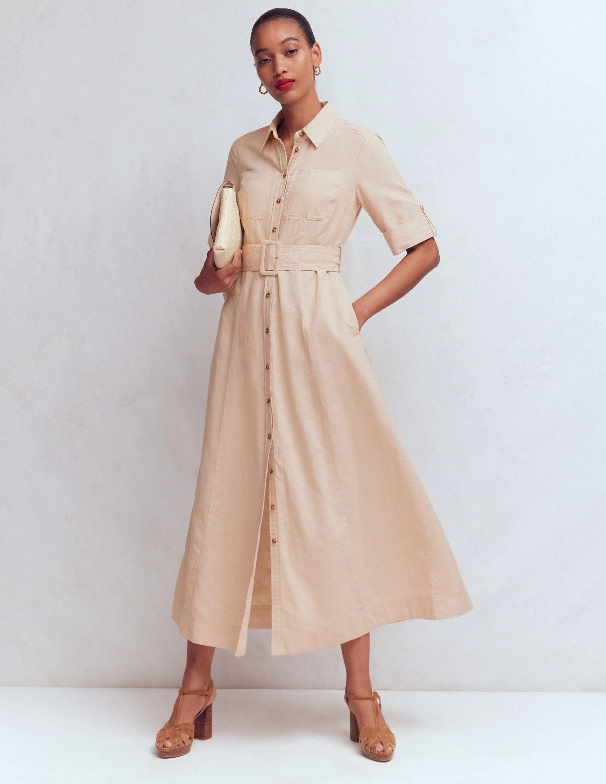 Ora Linen Blend Shirt Dress-Coffee - Image 5