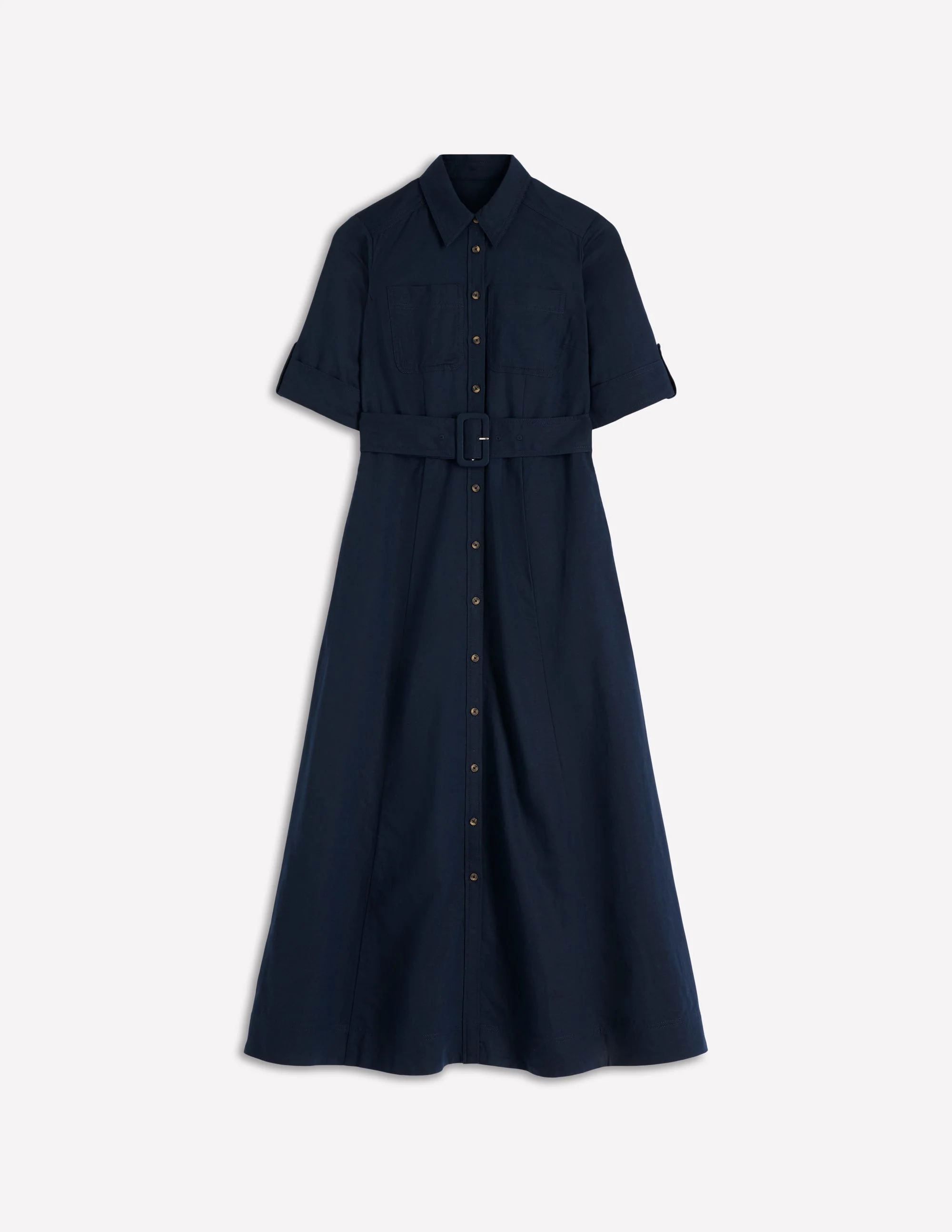 Ora Linen Blend Shirt Dress-Navy - Image 6
