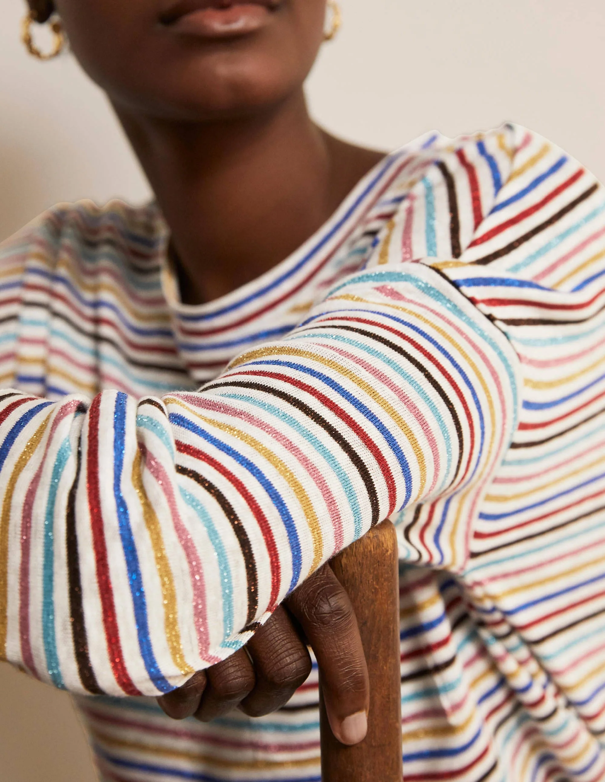Ottilie Linen Jersey Top-Metallic Rainbow Multi Stripe - Image 4