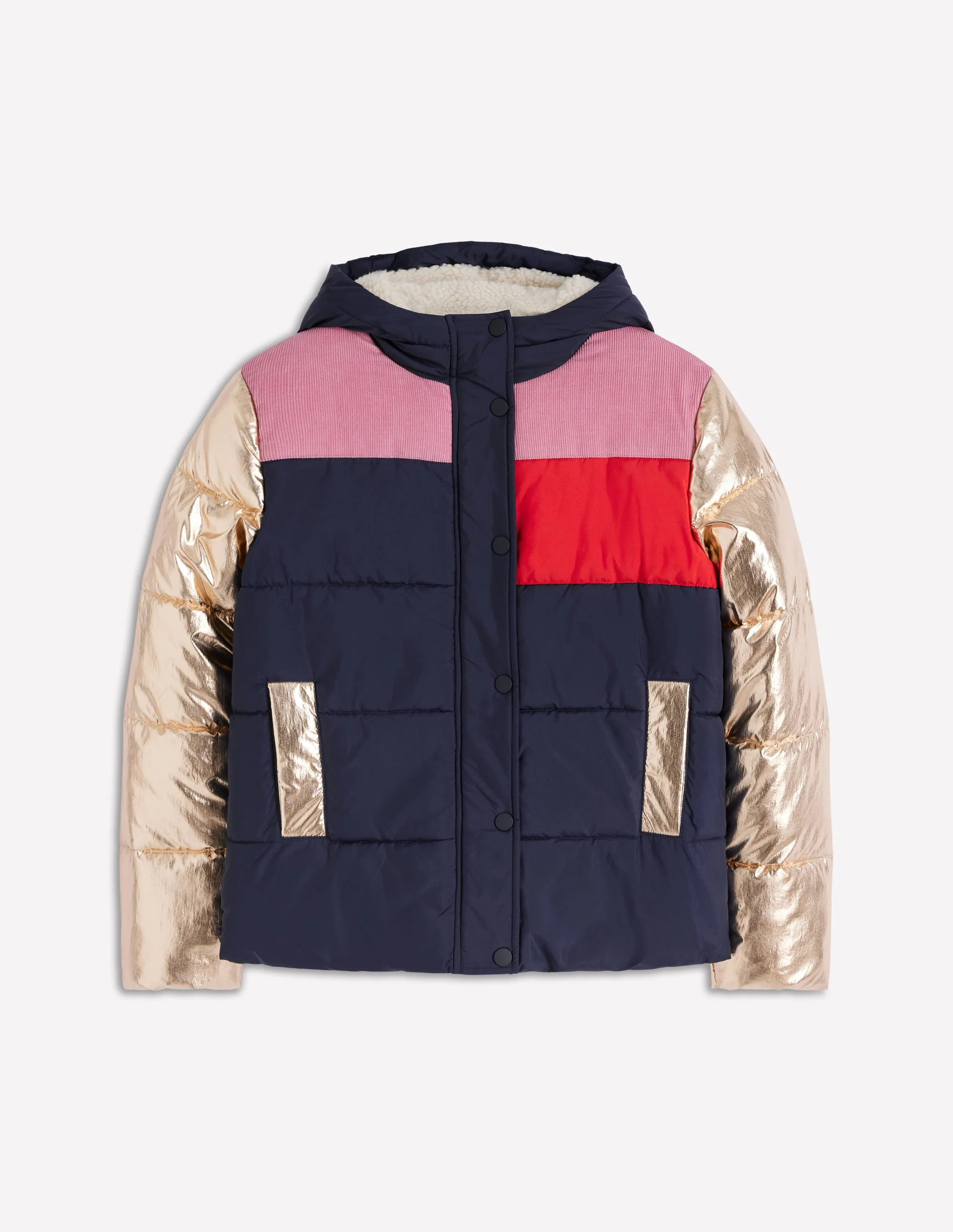 Padded Puffer Coat-Navy, Colourblock - Image 7