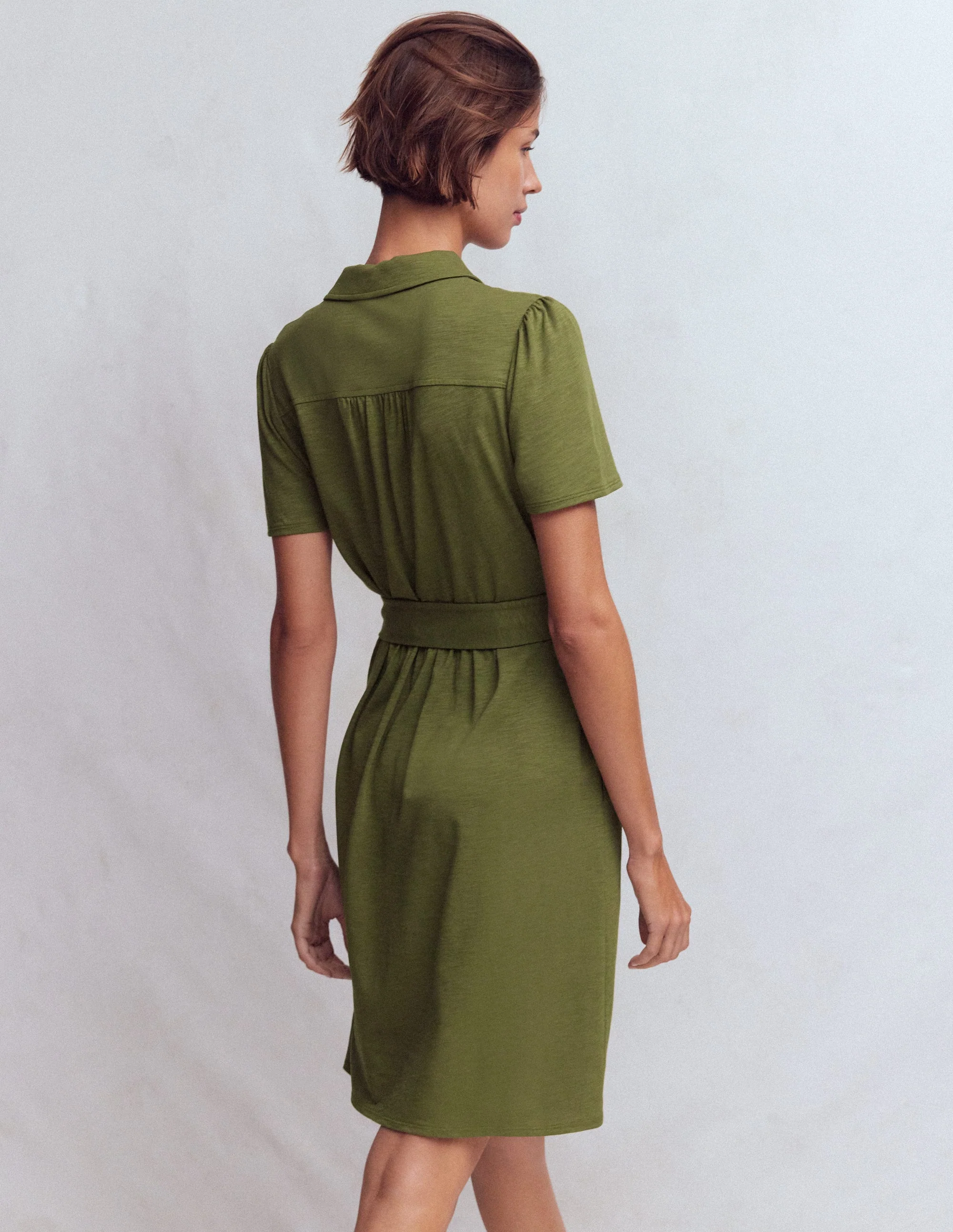 Patti Short Jersey Shirt Dress-Woodland Green - Image 3