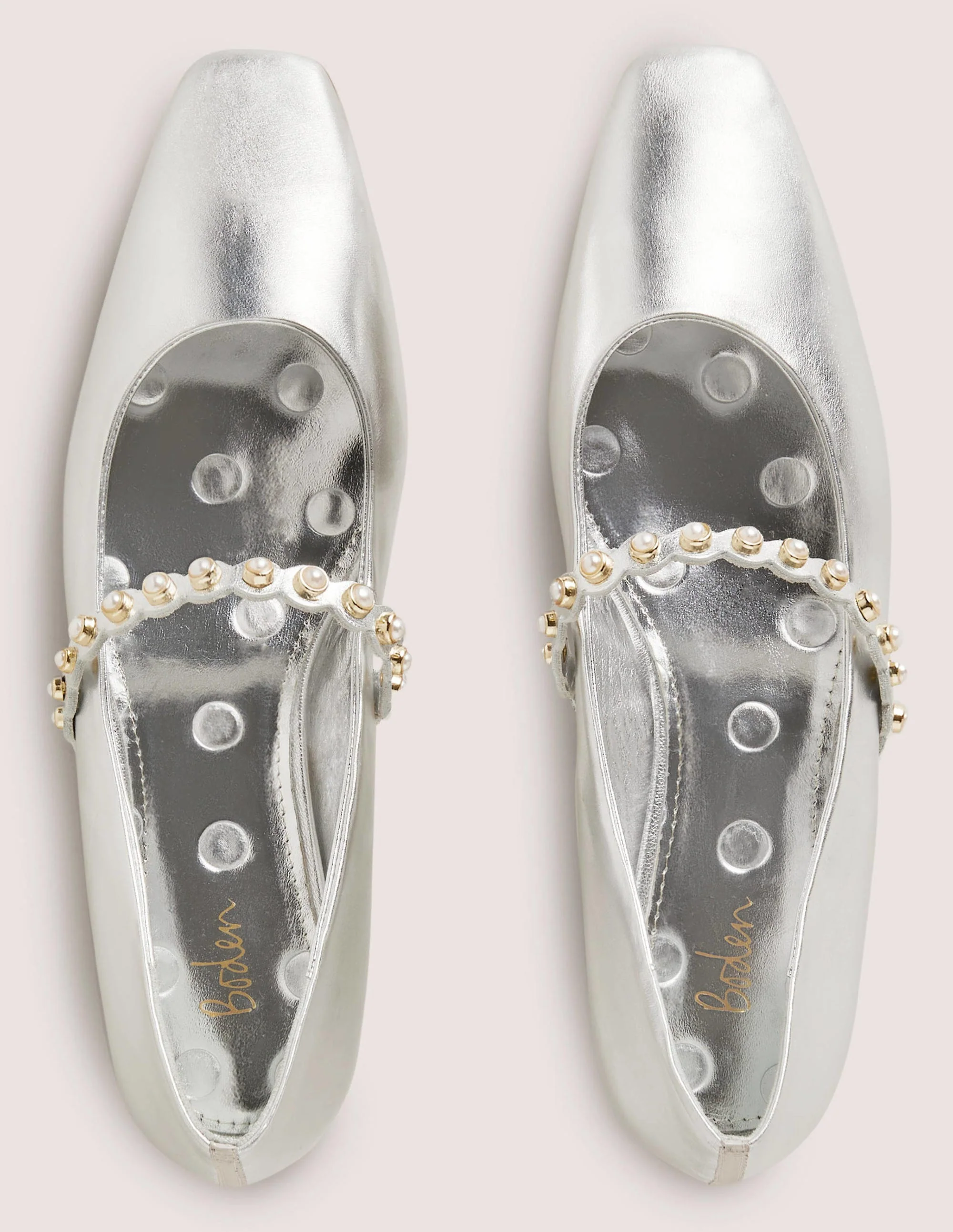 Pearl Strap Ballerina Pumps-Silver Metallic - Image 4