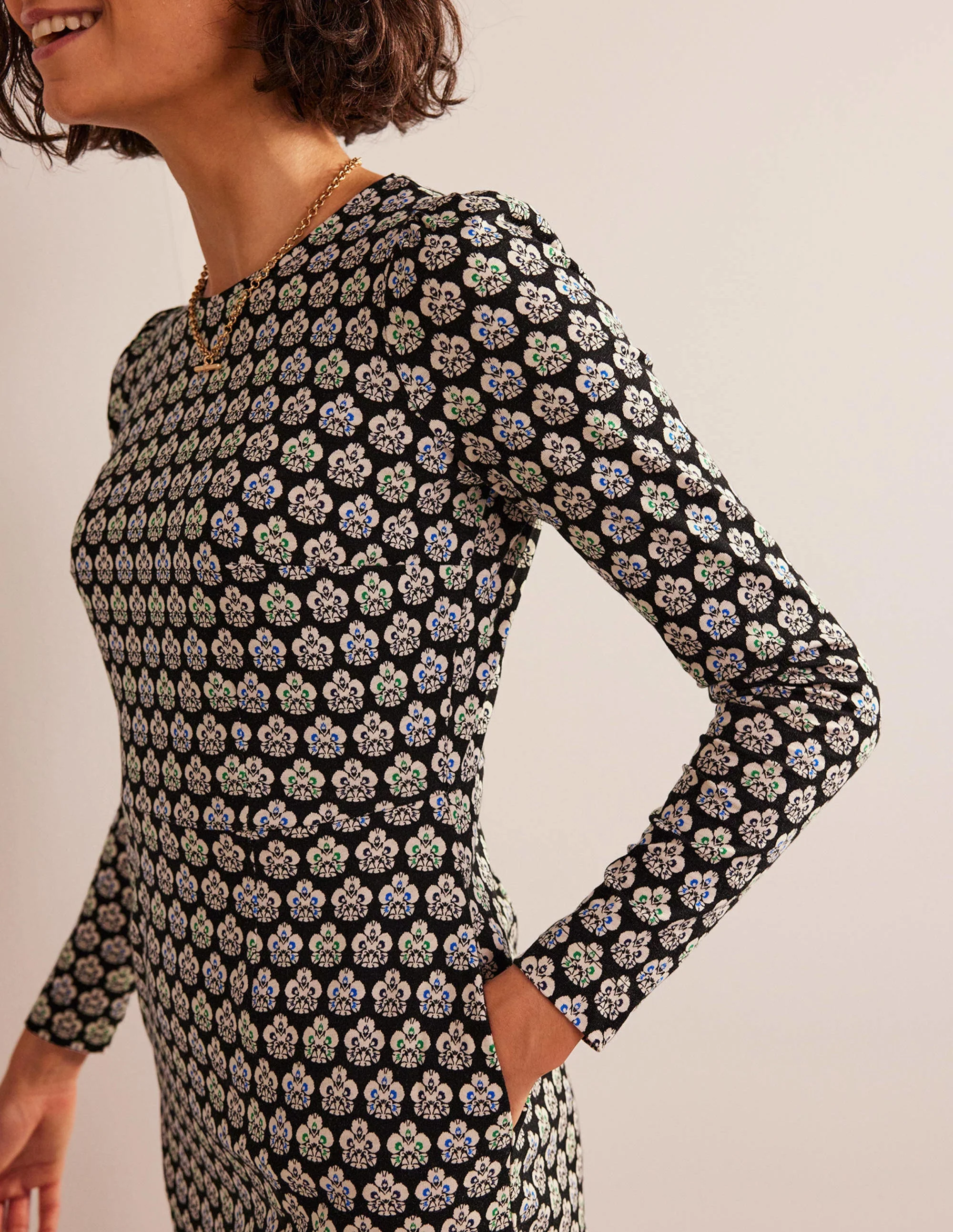 Penelope Jersey Dress-Black, Carnation Stamp - Image 2