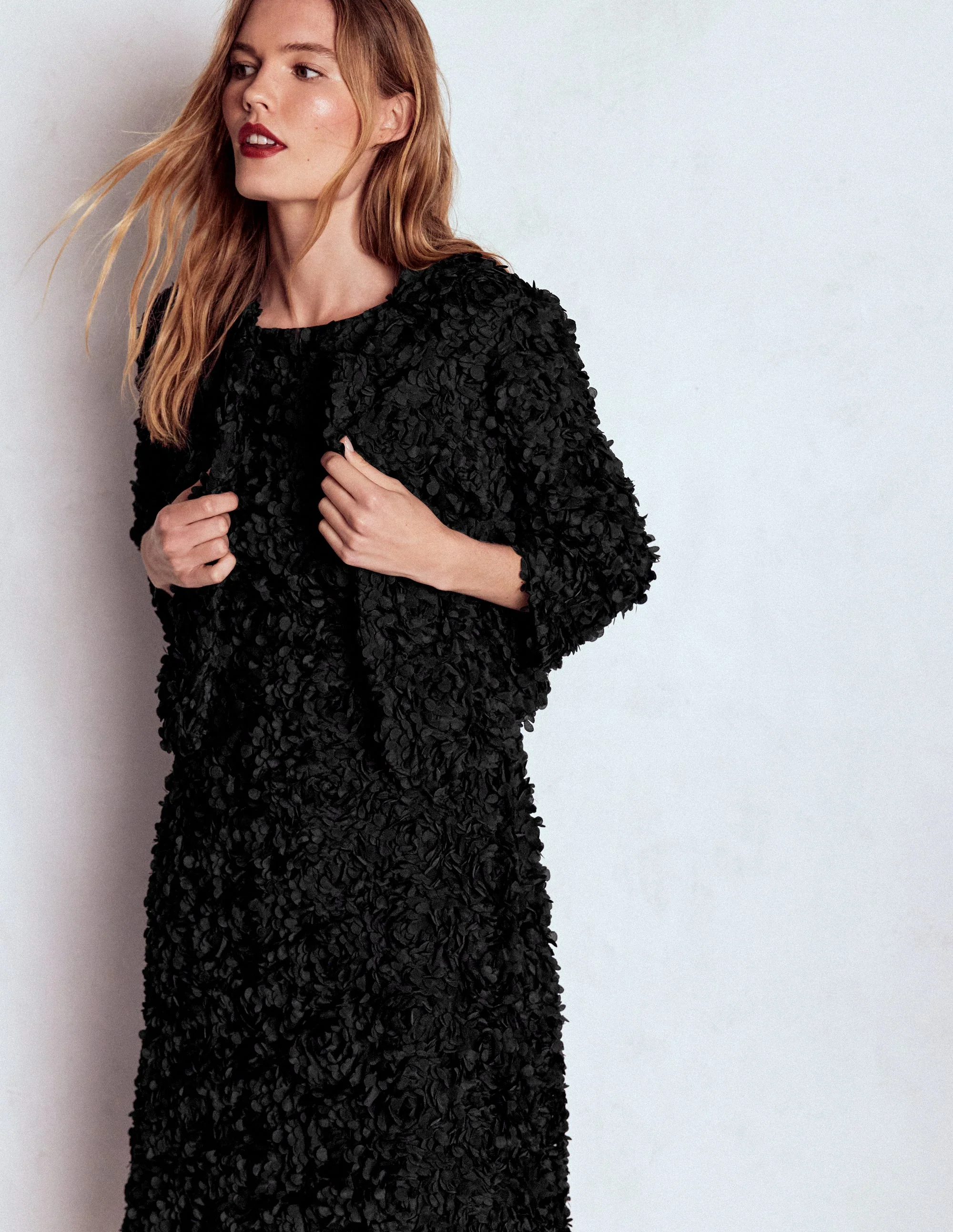 Petal Textured Cropped Jacket-Black, Petal Tulle - Image 5
