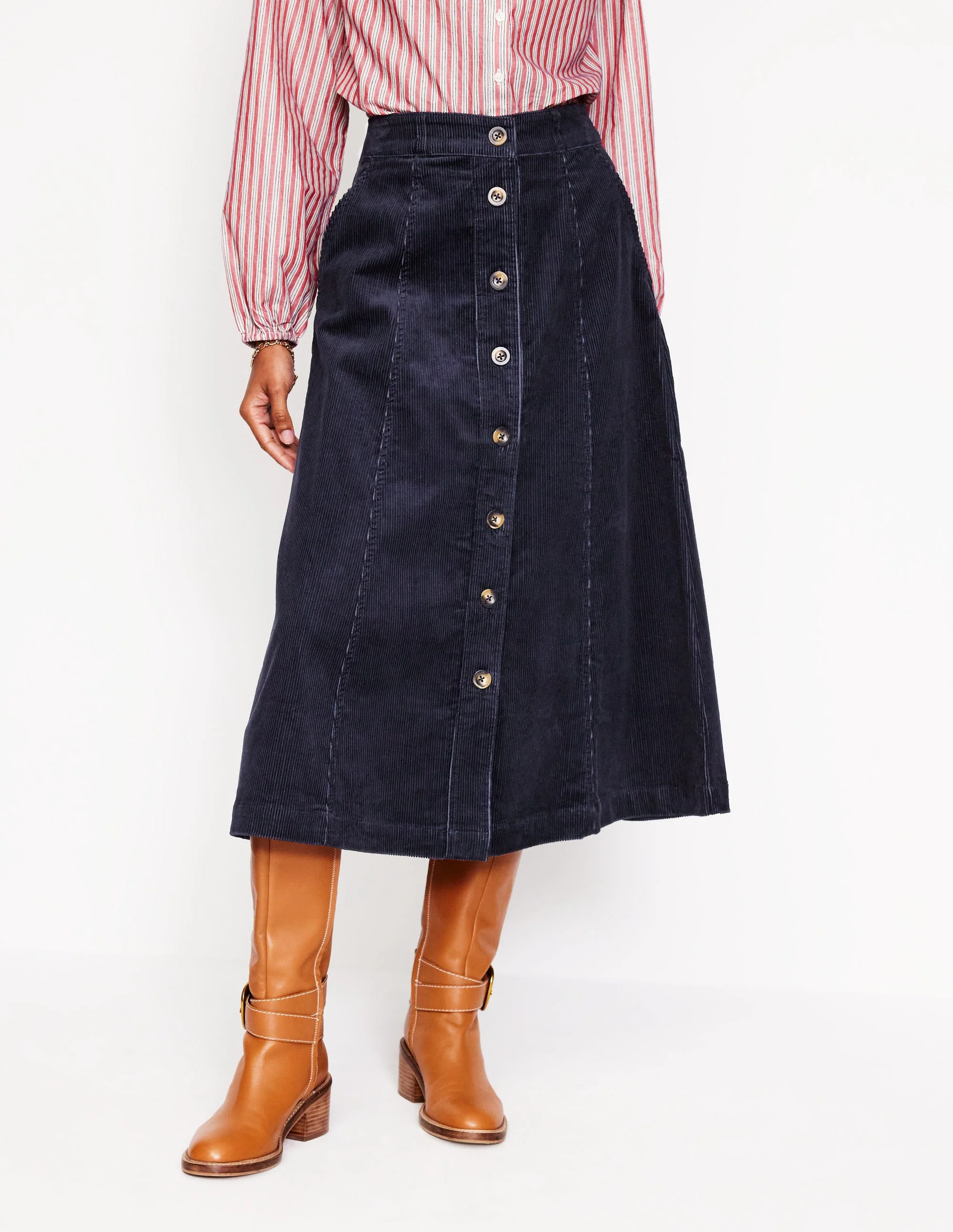 Petra Cord Midi Skirt-Navy - Image 4