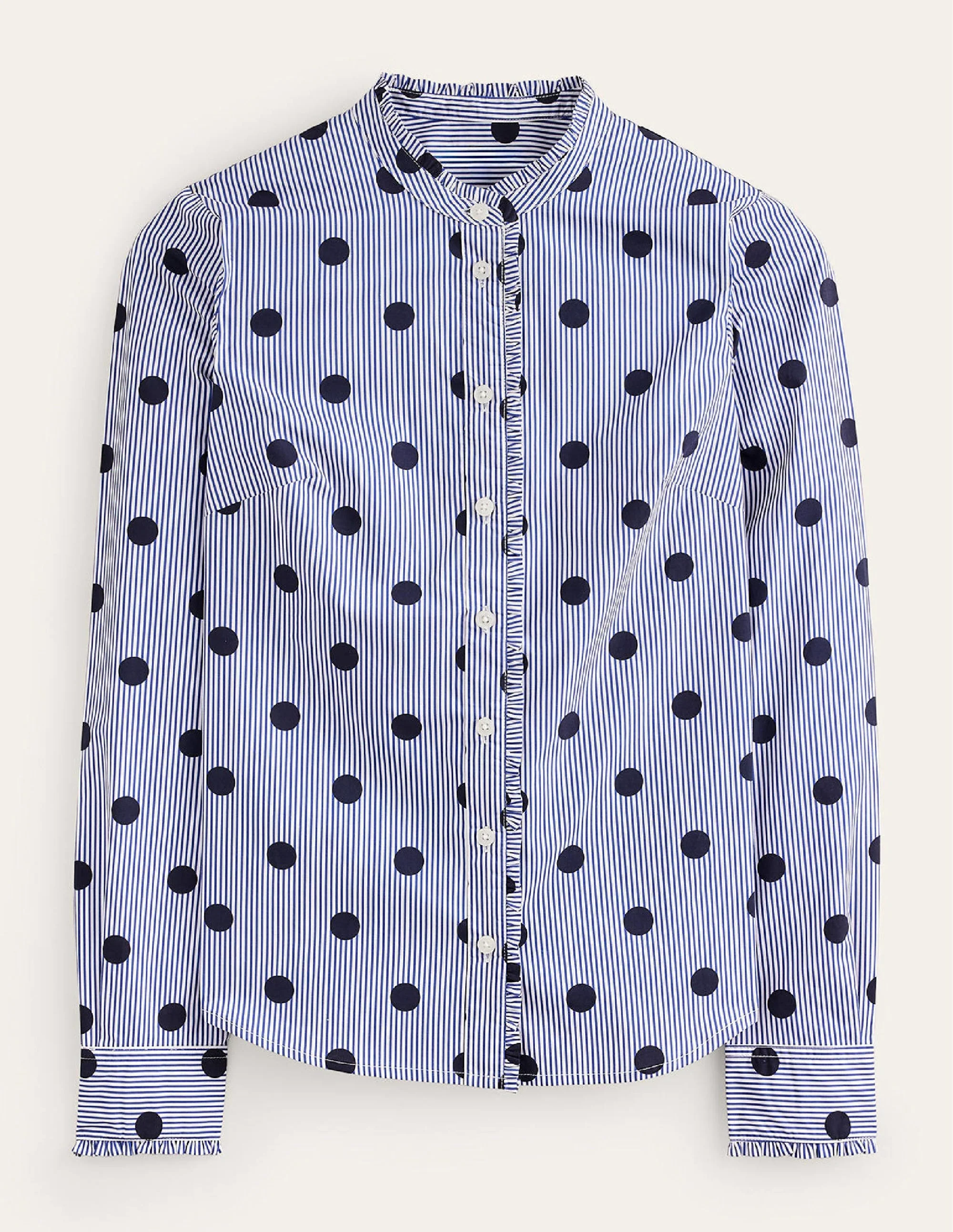 Phoebe Cotton Shirt-Navy, Spot Stripe - Image 8