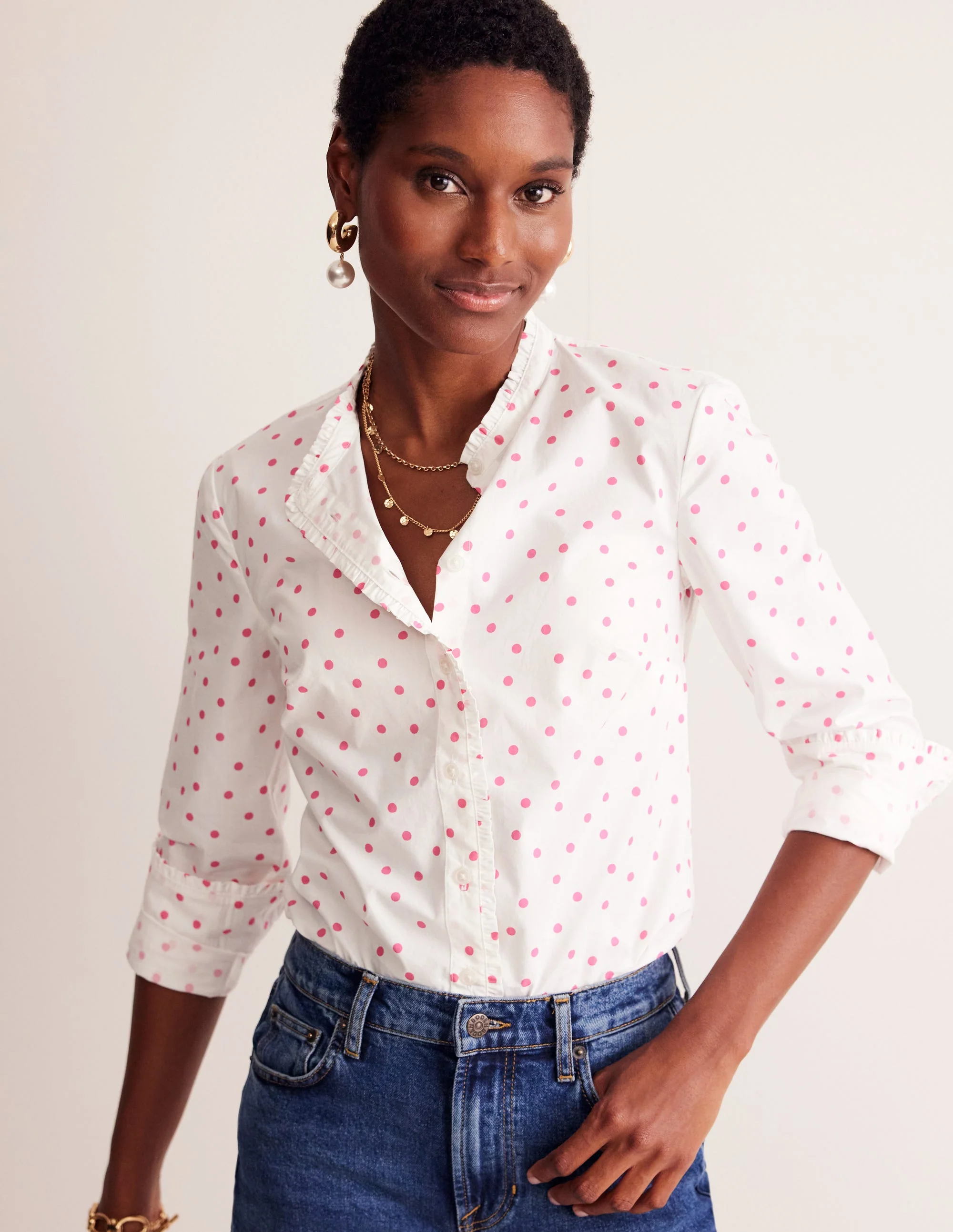 Phoebe Shirt-Ivory, Party Pink Spot - Image 4