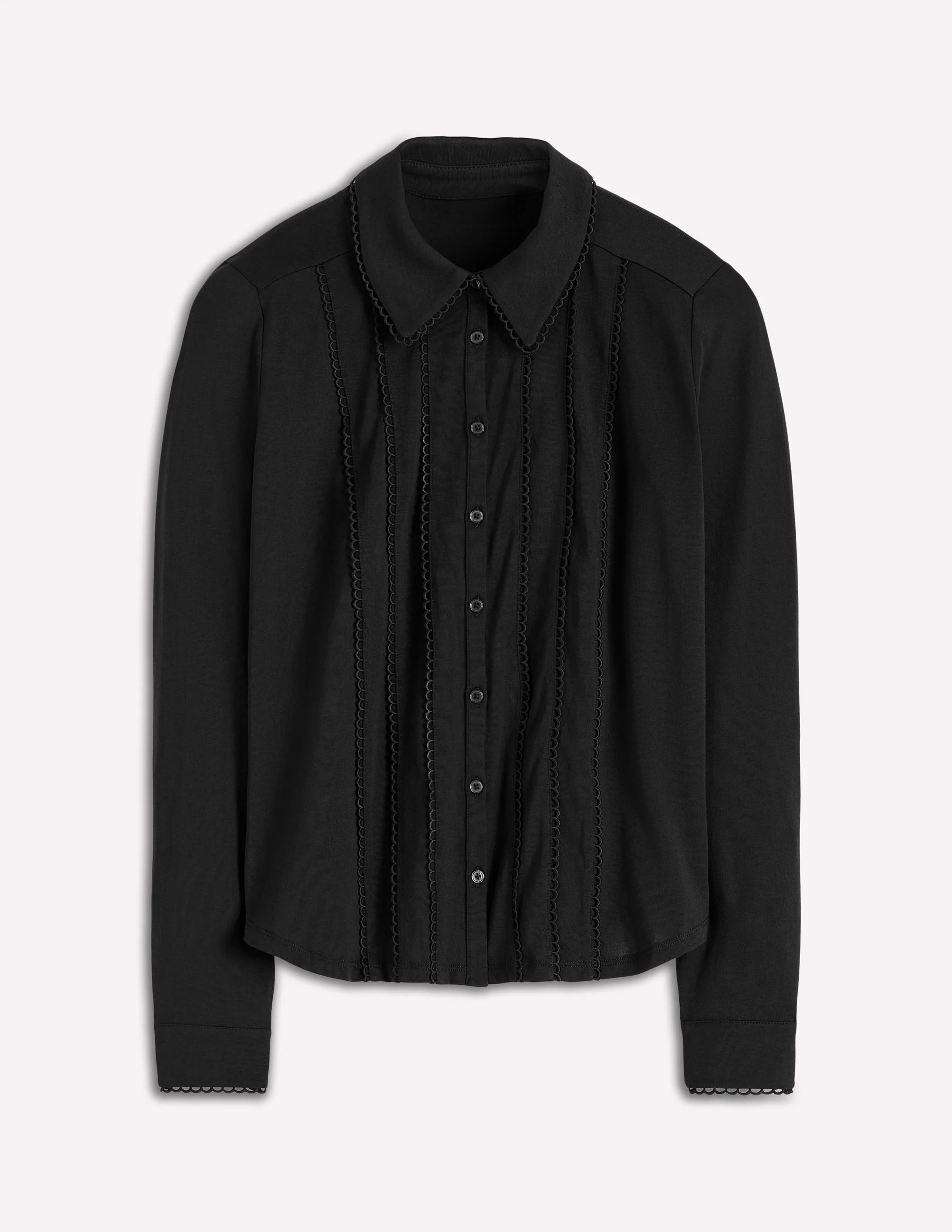 Picot Trim Jersey Shirt-Black - Image 5