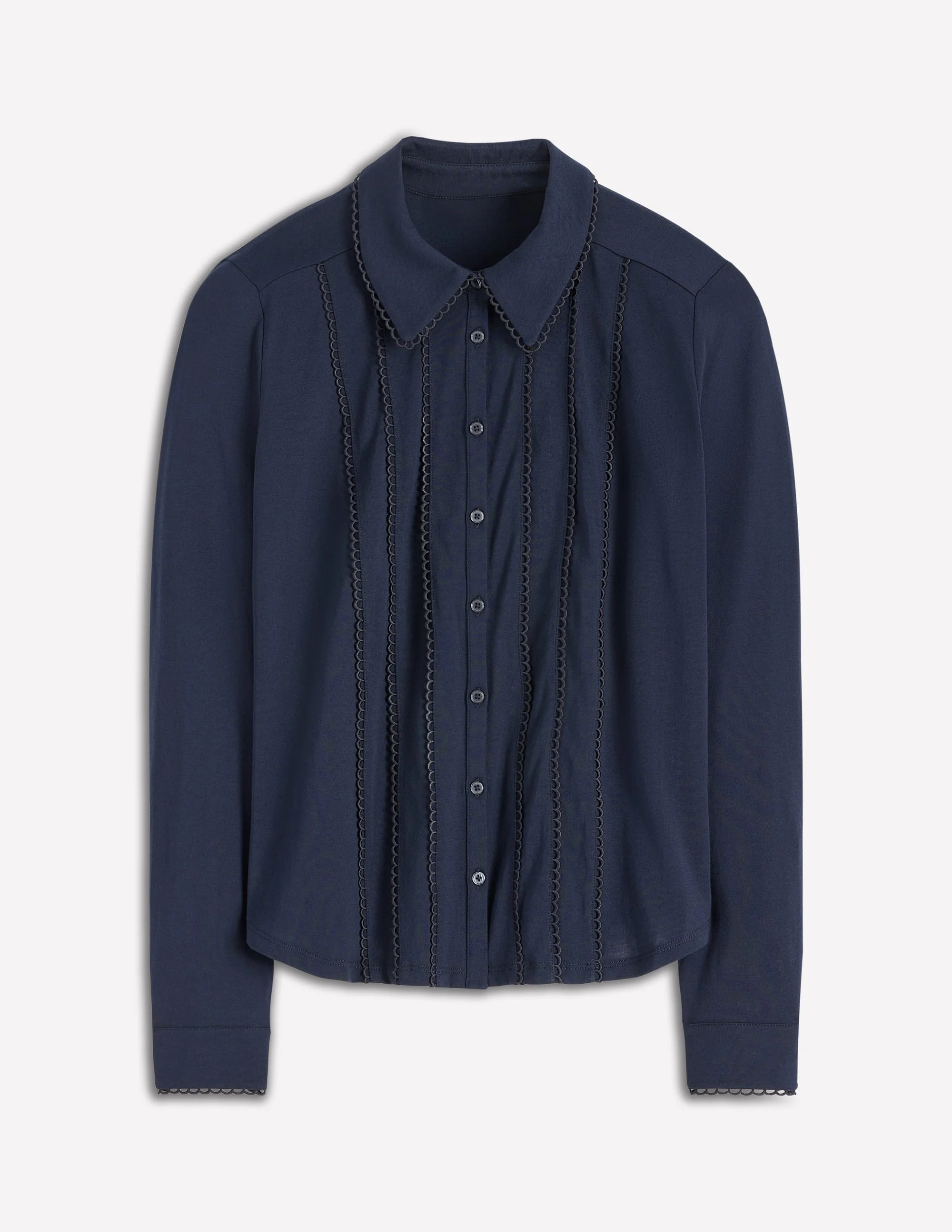 Picot Trim Jersey Shirt-Navy - Image 5