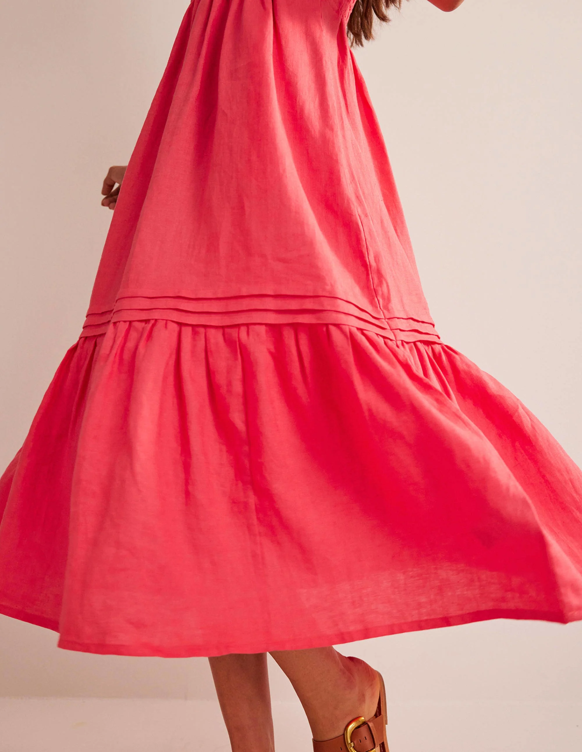 Pintuck Detail Midi Dress-Coral - Image 5