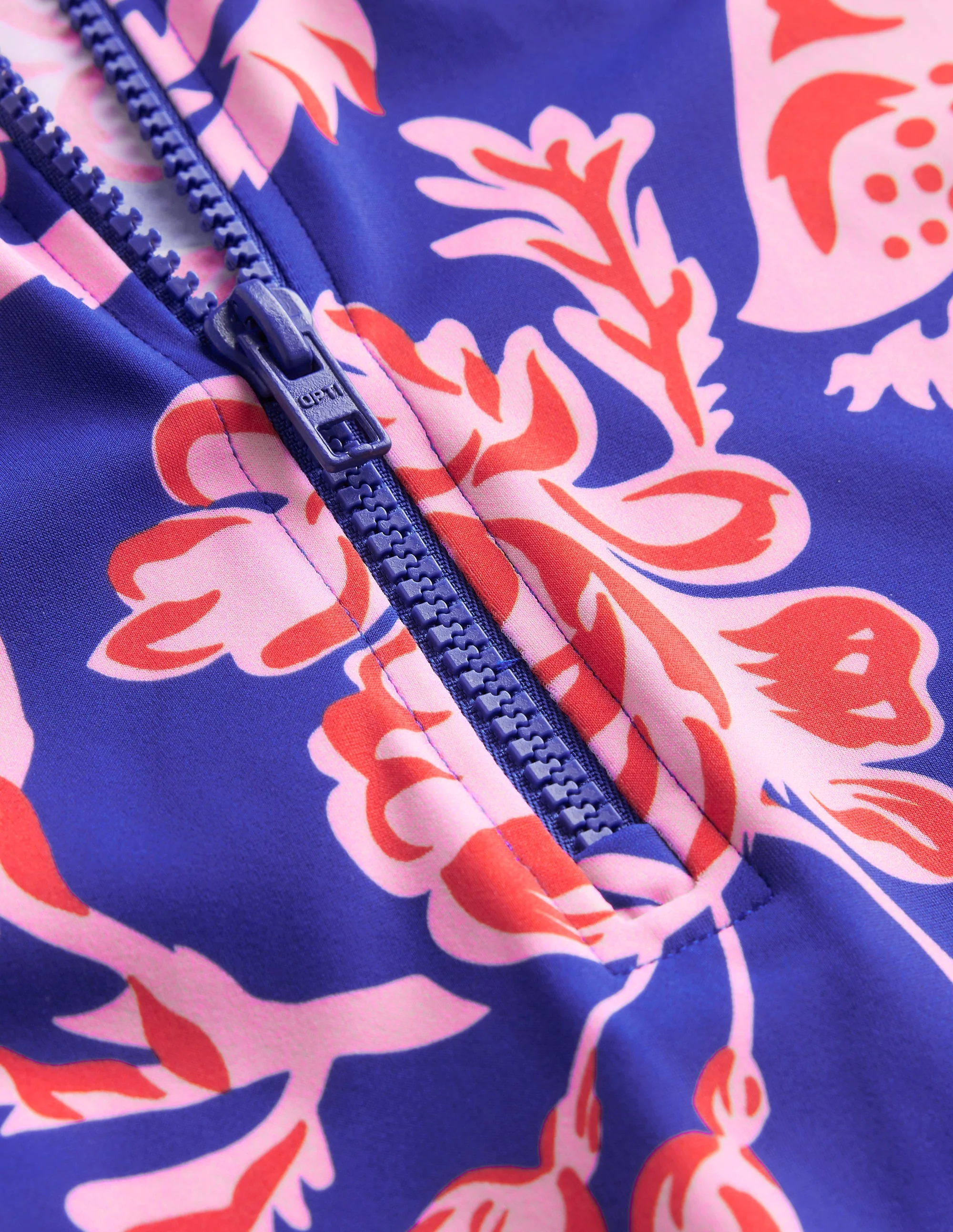 Piped Raglan Sleeve Swimsuit-Surf The Web Blue, Rose Blush - Image 6