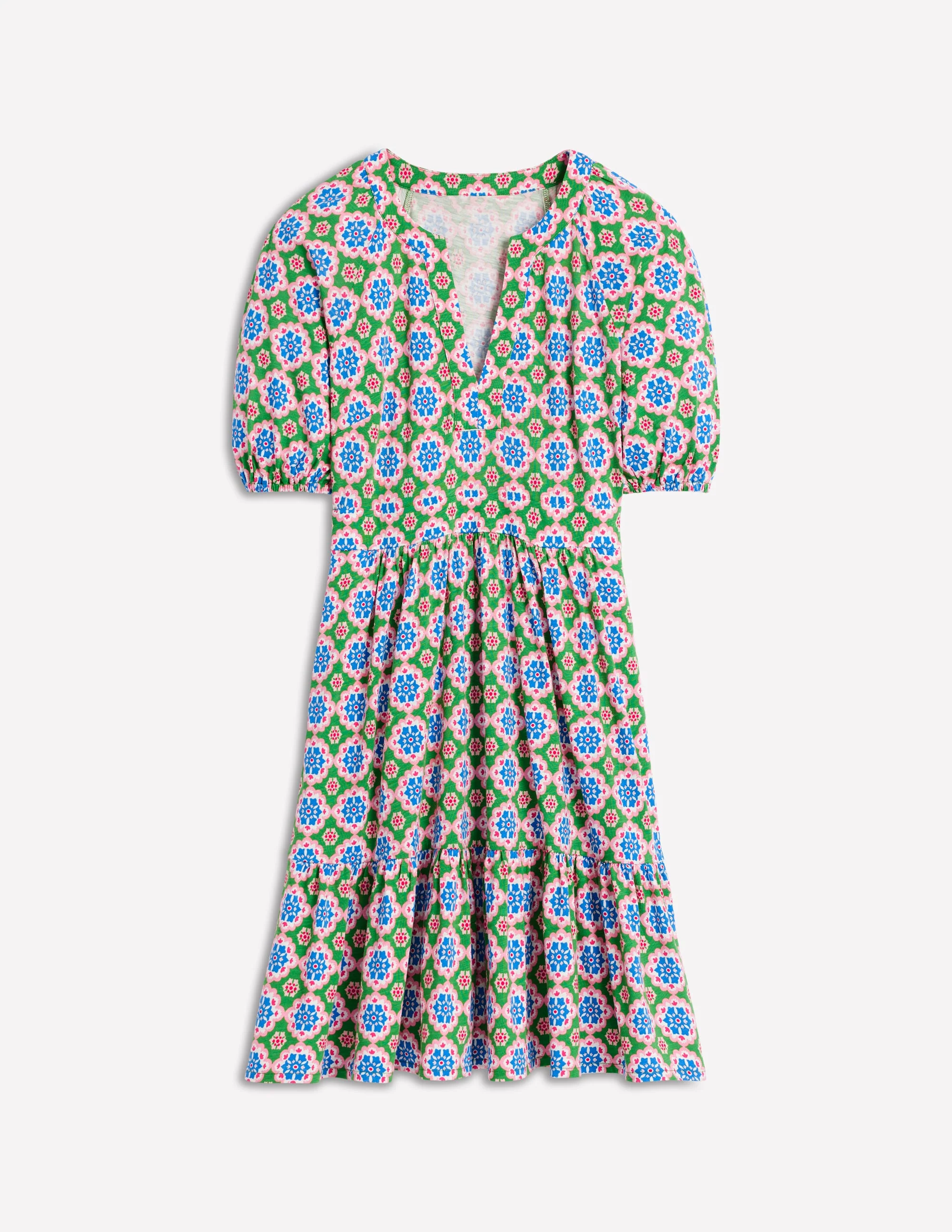 Piper Short Jersey Dress-Iguana Green, Bloom Geo - Image 5
