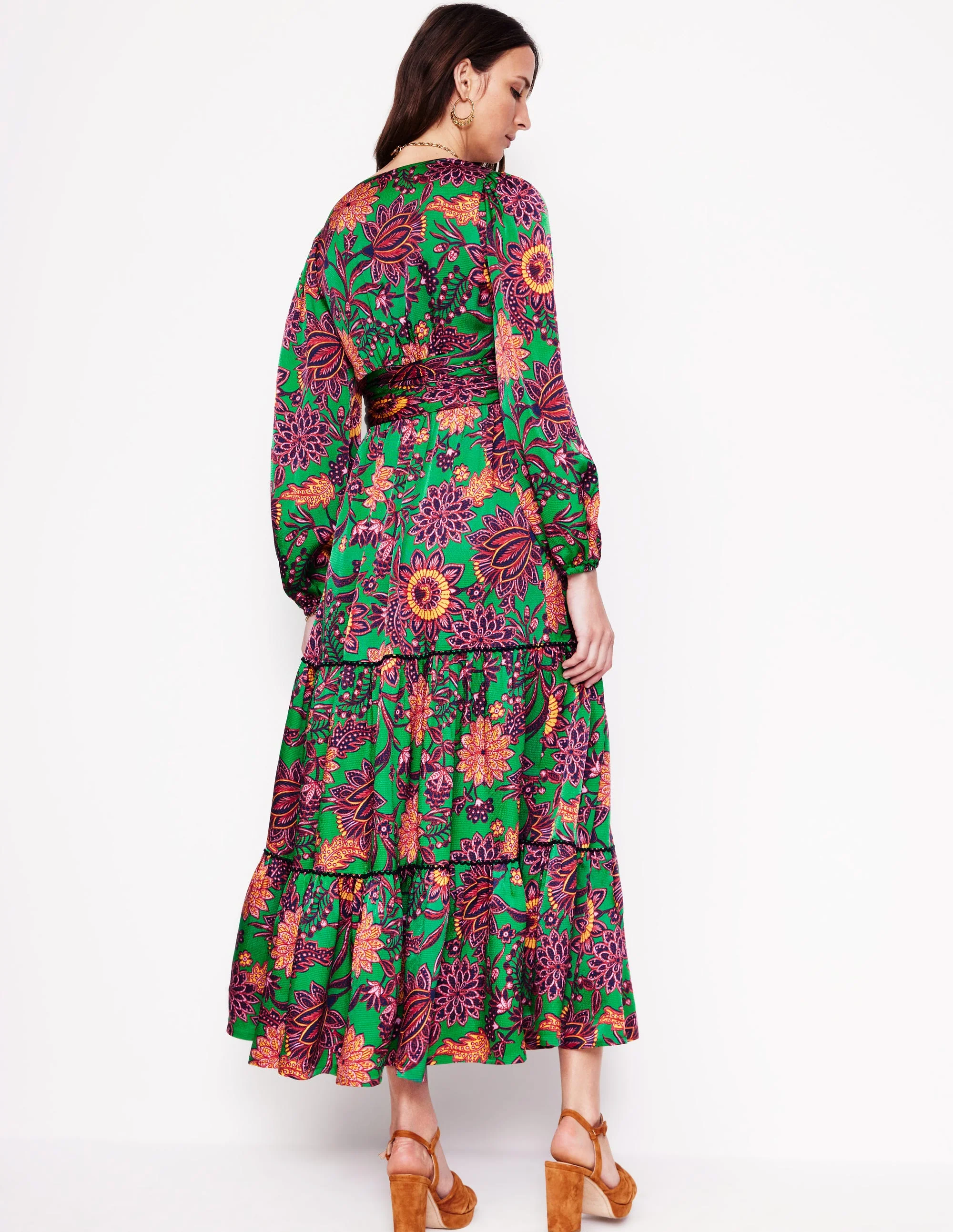 Pippa Satin Maxi Dress-Rich Emerald, Ornate Bud - Image 3