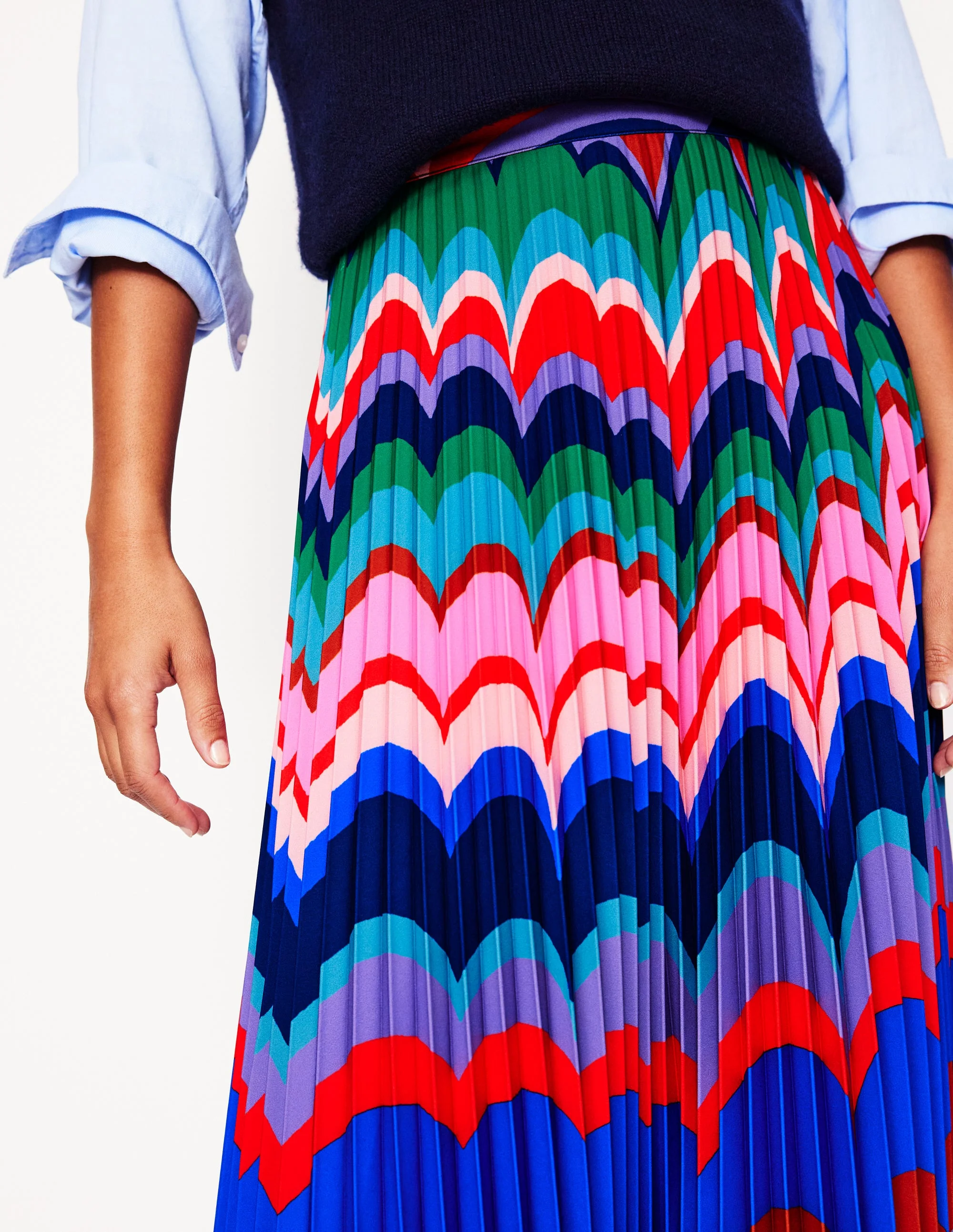 Pleated Maxi Skirt-Abstract Wave - Image 2