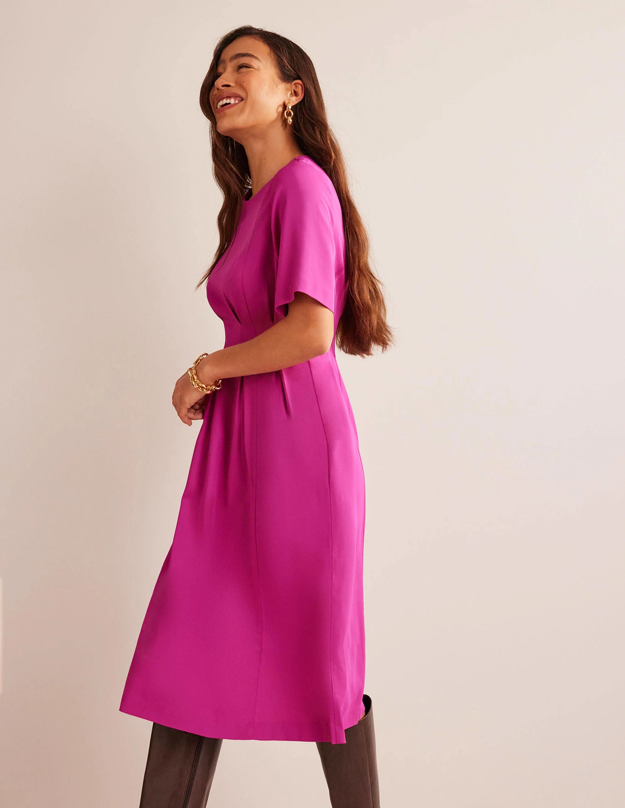 Pleated Midi Dress-Magenta - Image 4