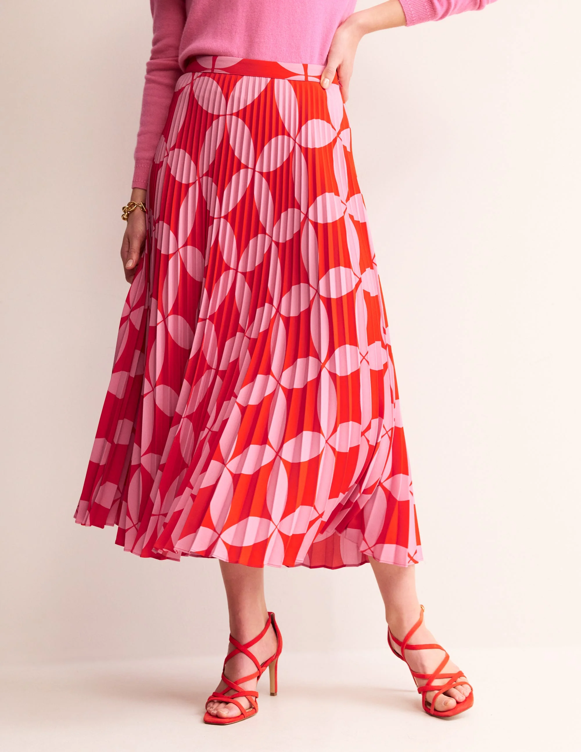 Pleated Midi Skirt-Flame Scarlet, Diamond Terrace - Image 4