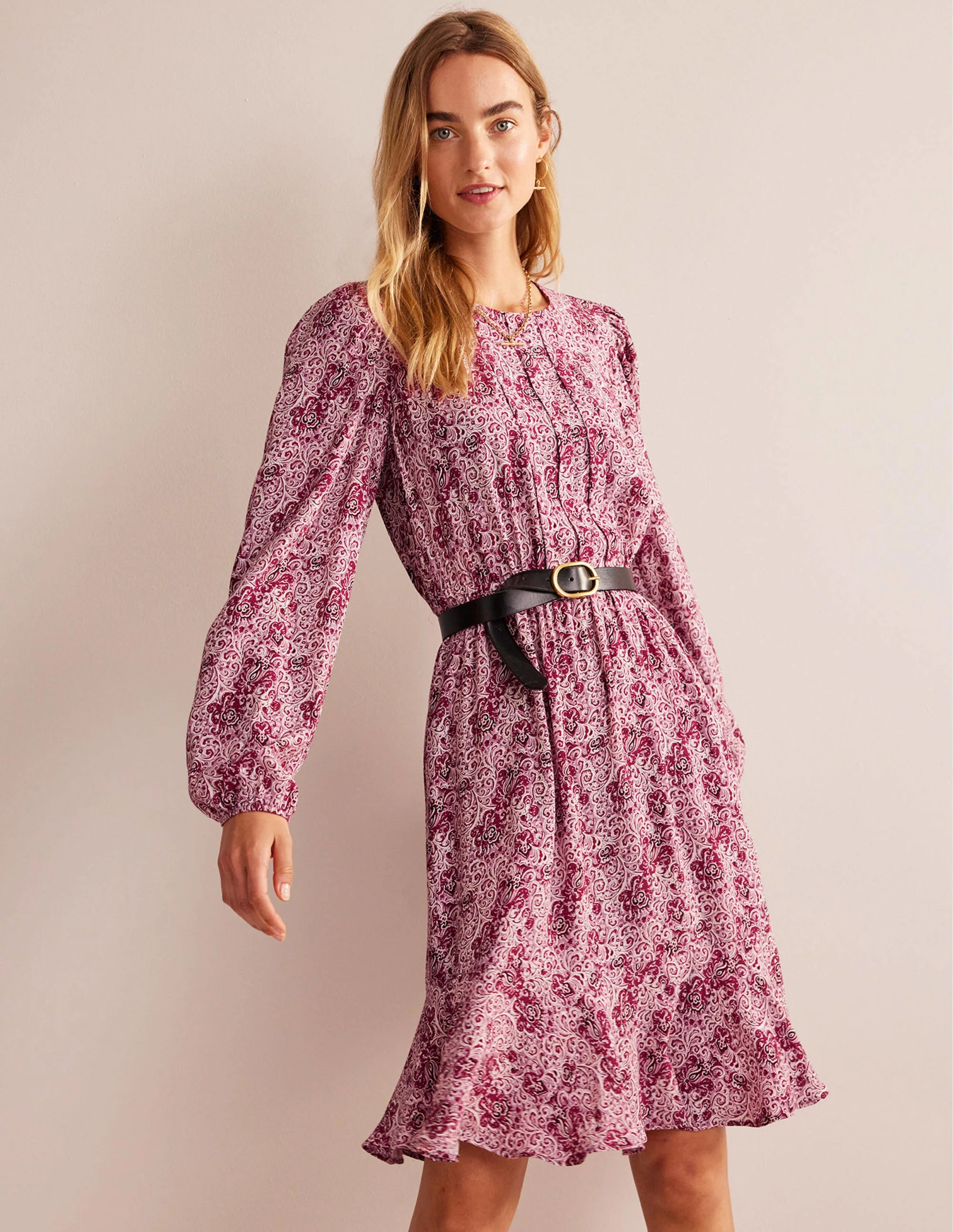 Pleated Peplum Mini Dress-Strawberry, Botanic Terrace - Image 4