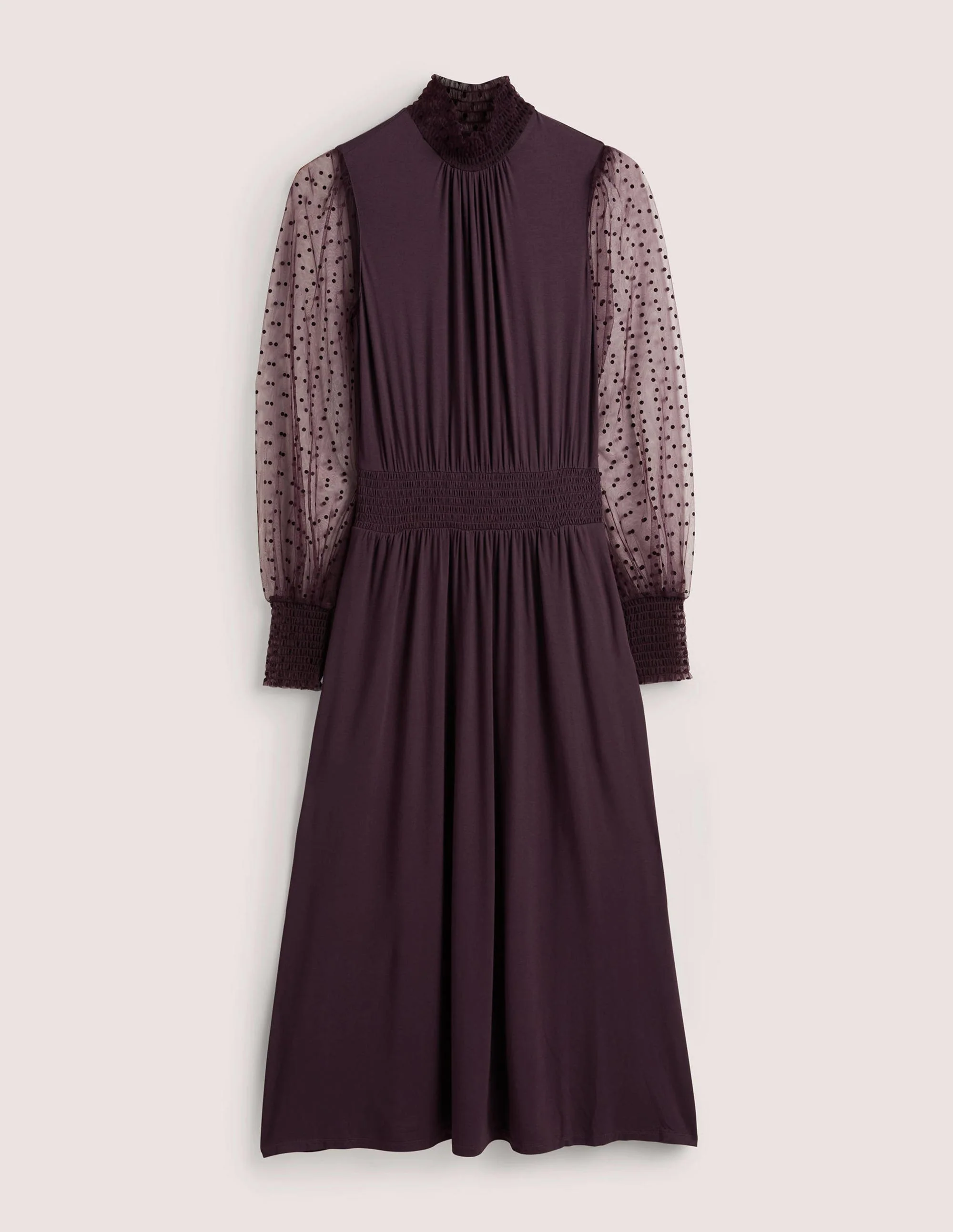 Plum Tulle Sleeve Midi Party Dress-Fig - Image 5