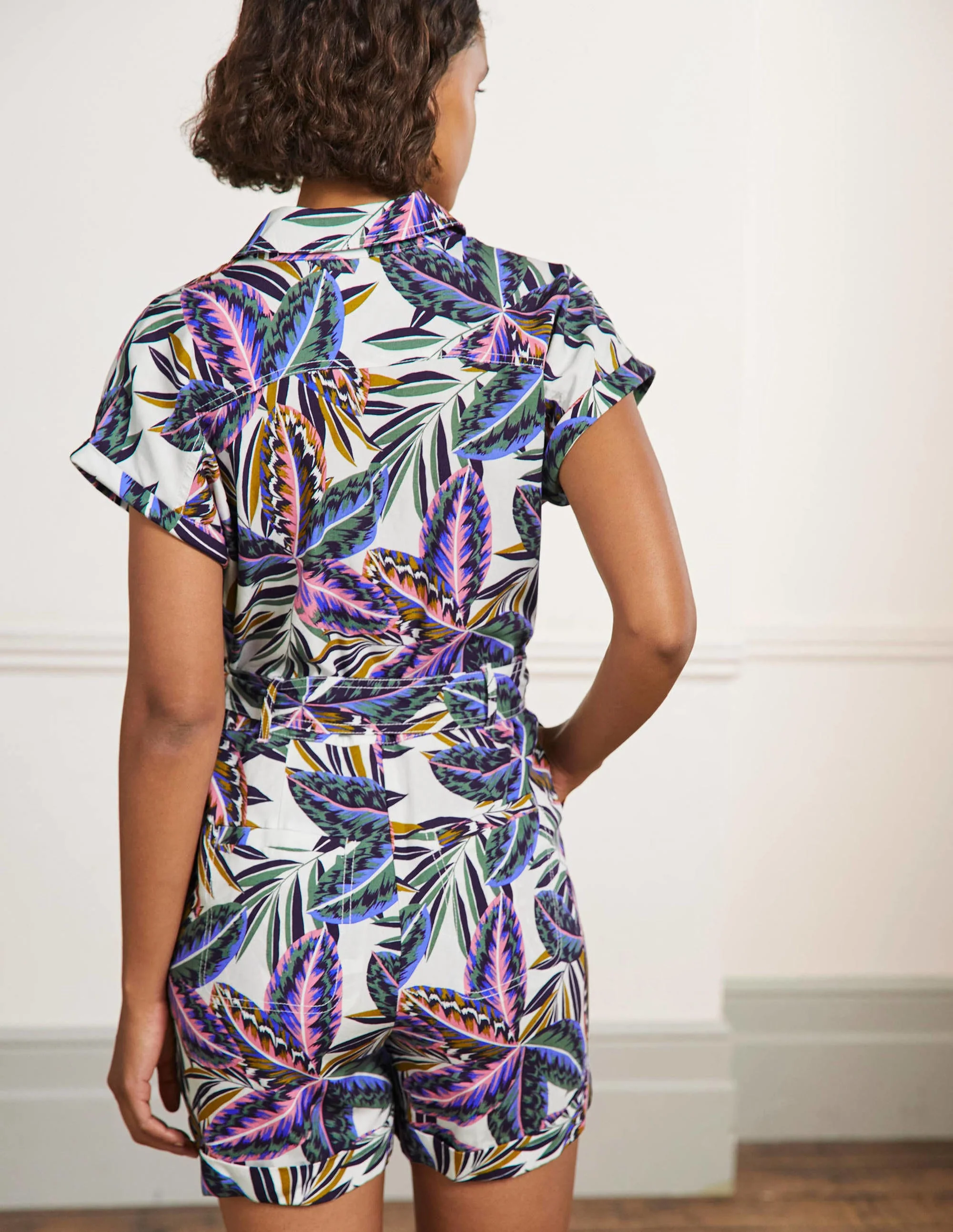 Pocket Detail Romper-Multi, Exotic Leaves - Image 3