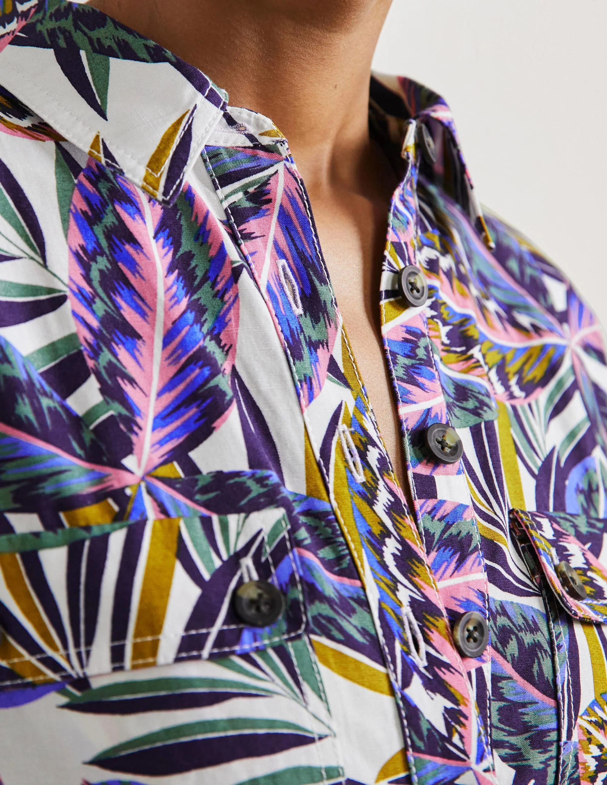 Pocket Detail Romper-Multi, Exotic Leaves - Image 5