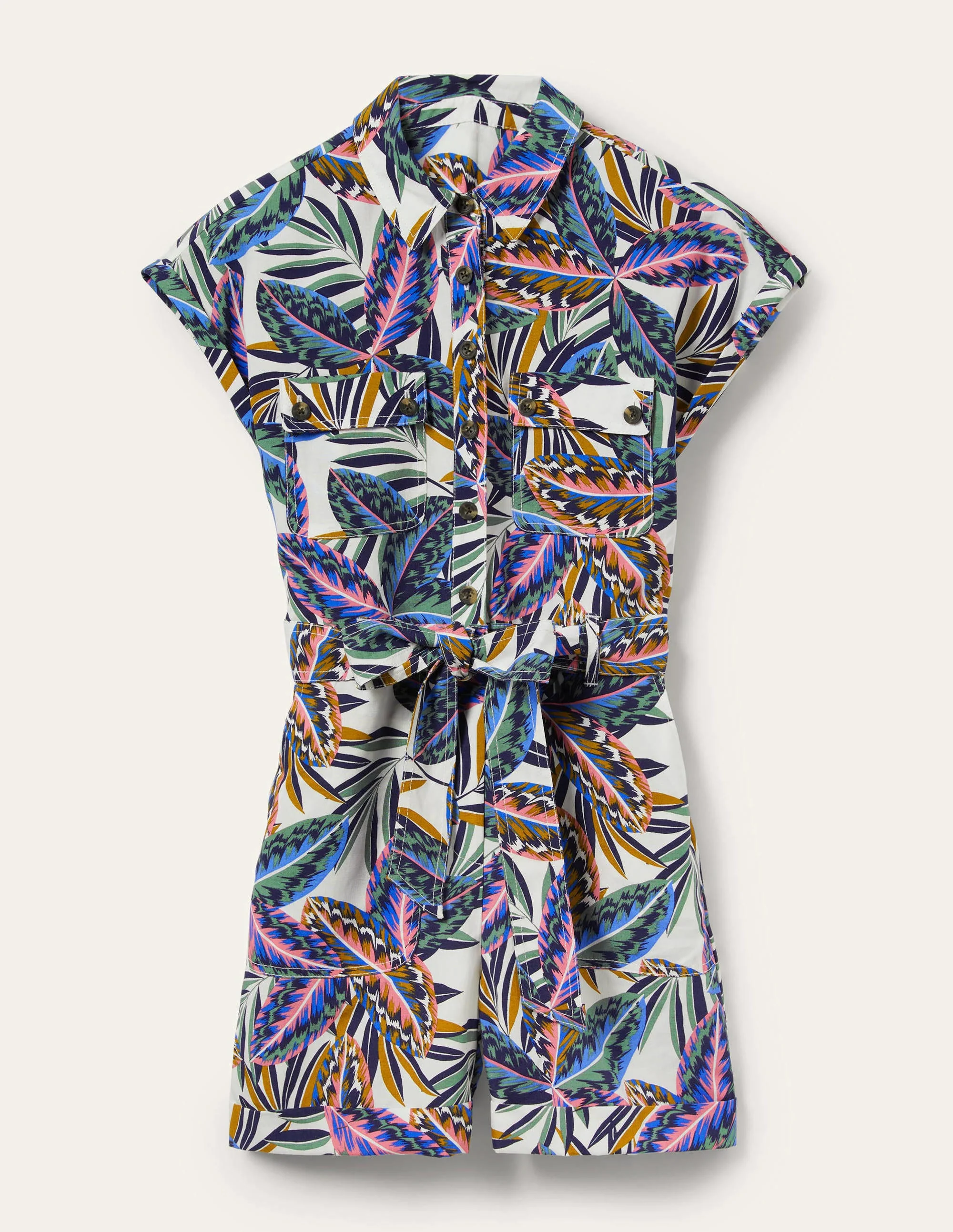 Pocket Detail Romper-Multi, Exotic Leaves - Image 7