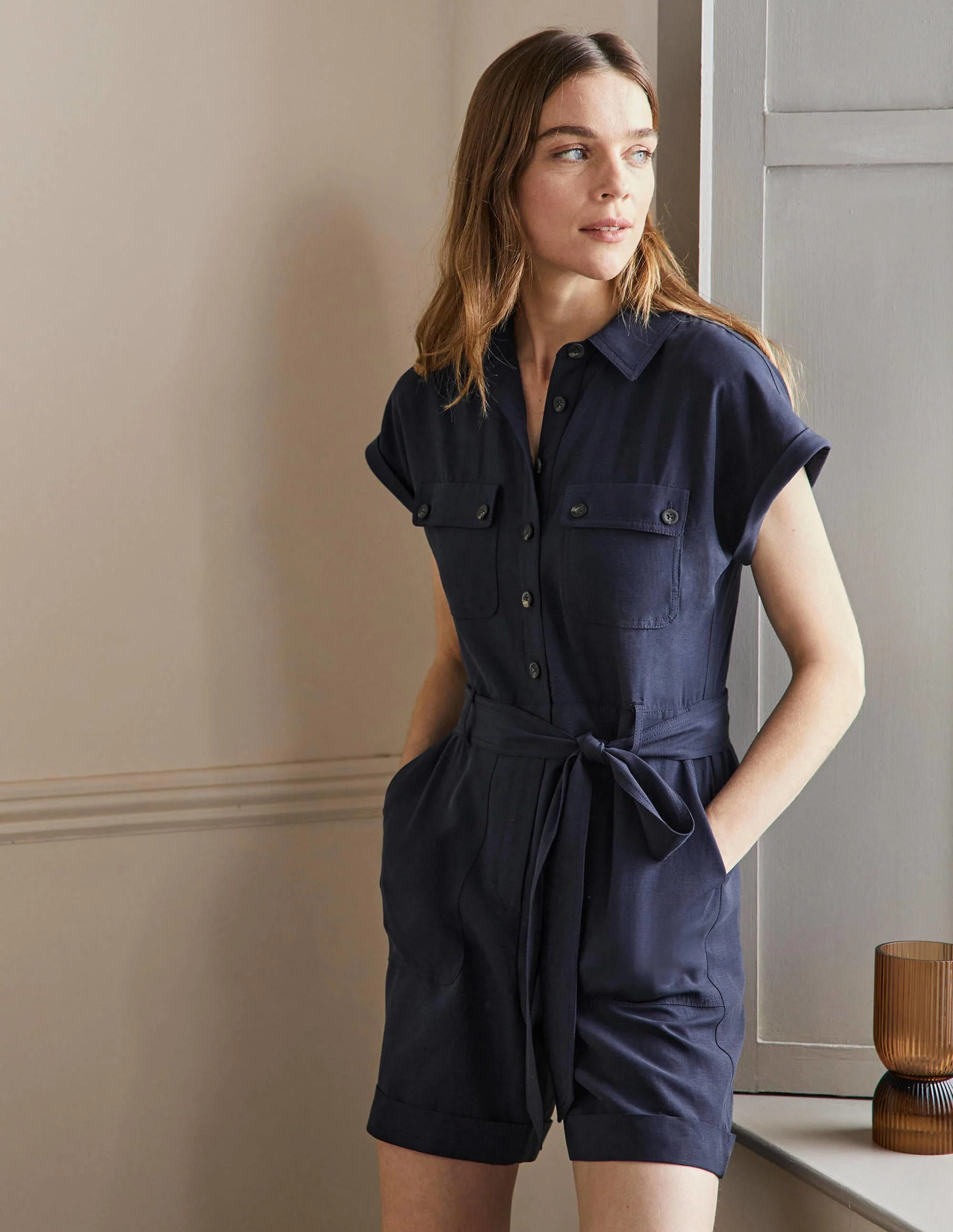 Pocket Detail Romper-NAVY - Image 4