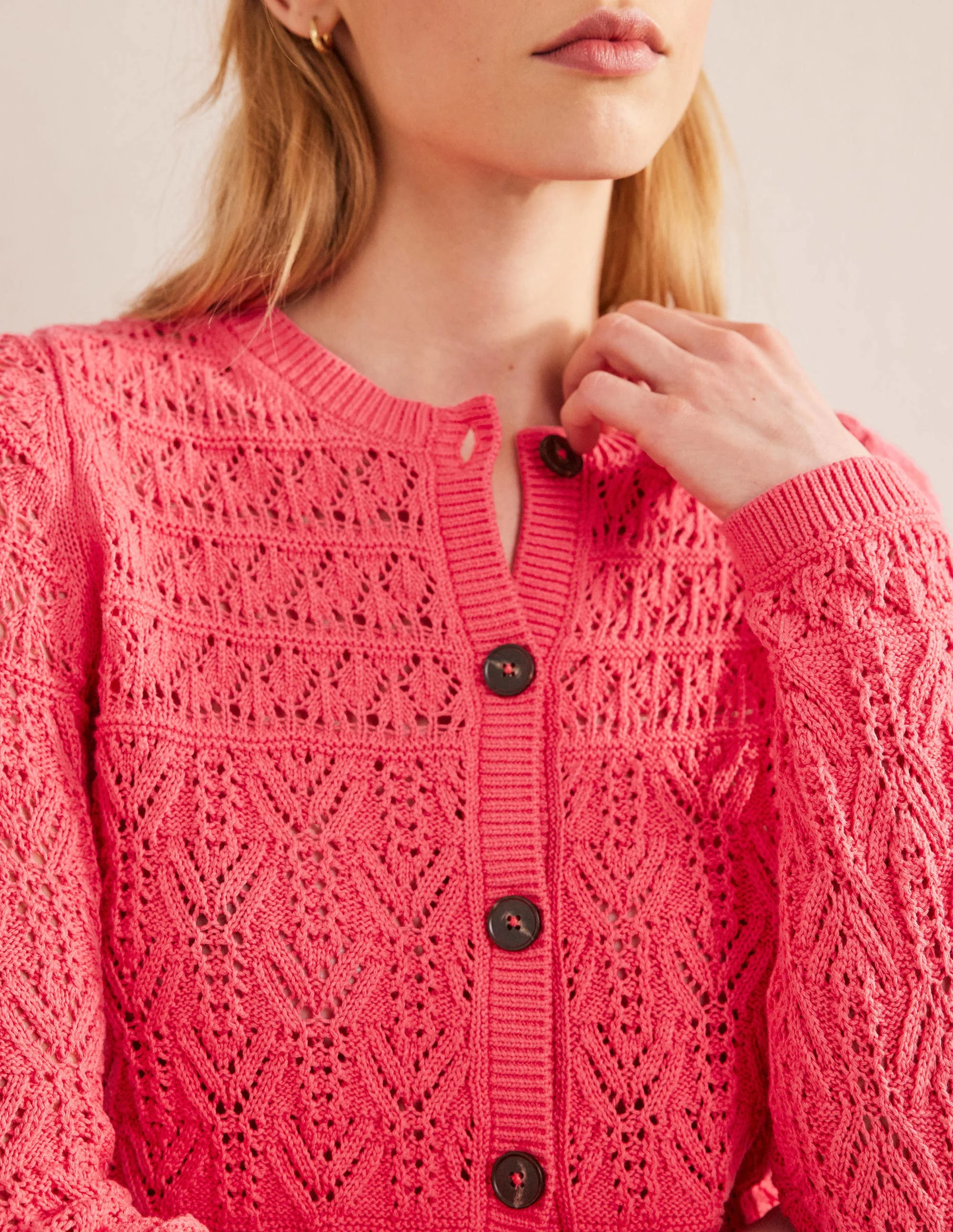 Pointelle Cotton Cardigan-Pop Peony - Image 3