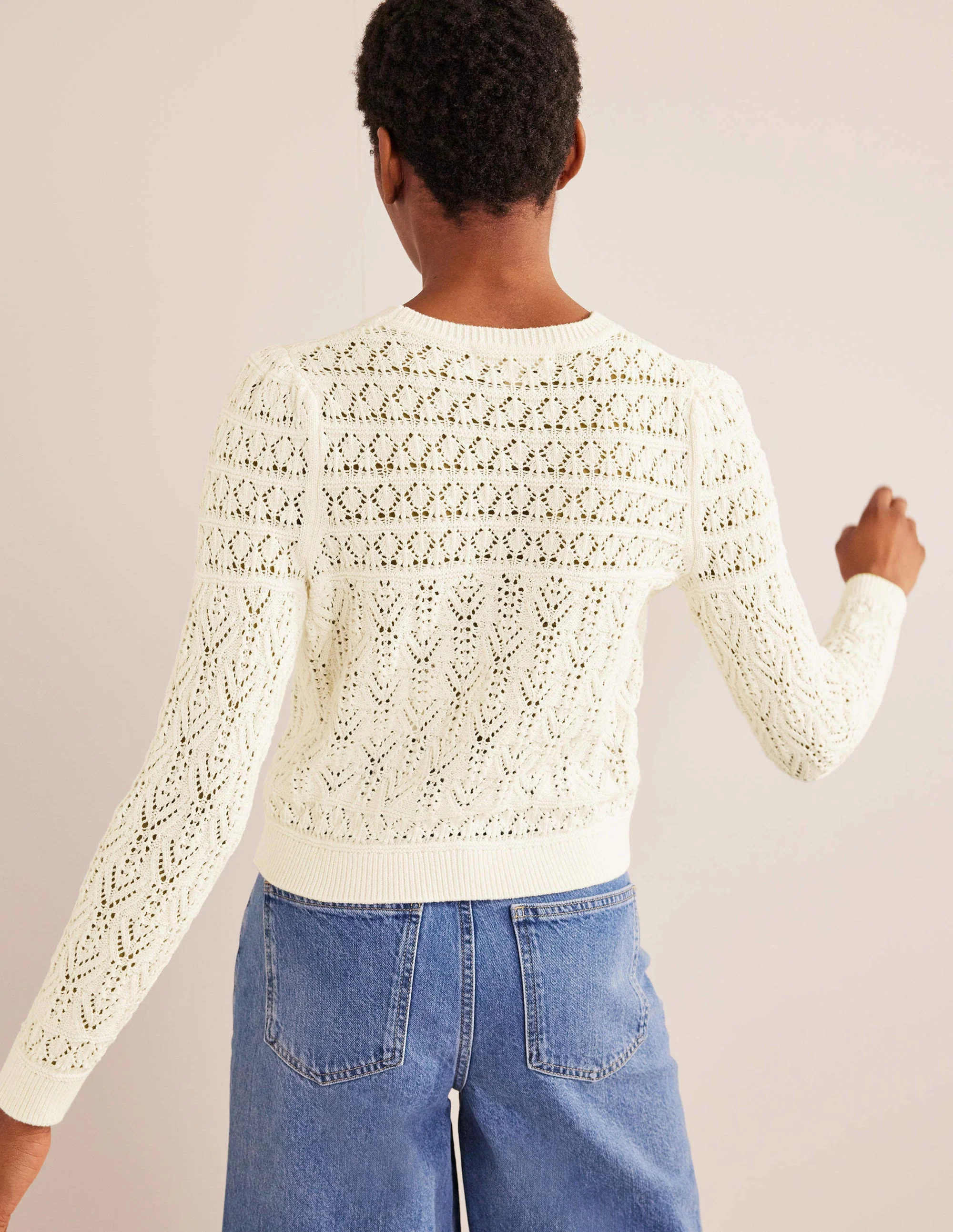 Pointelle Cotton Sweater-Warm Ivory - Image 3