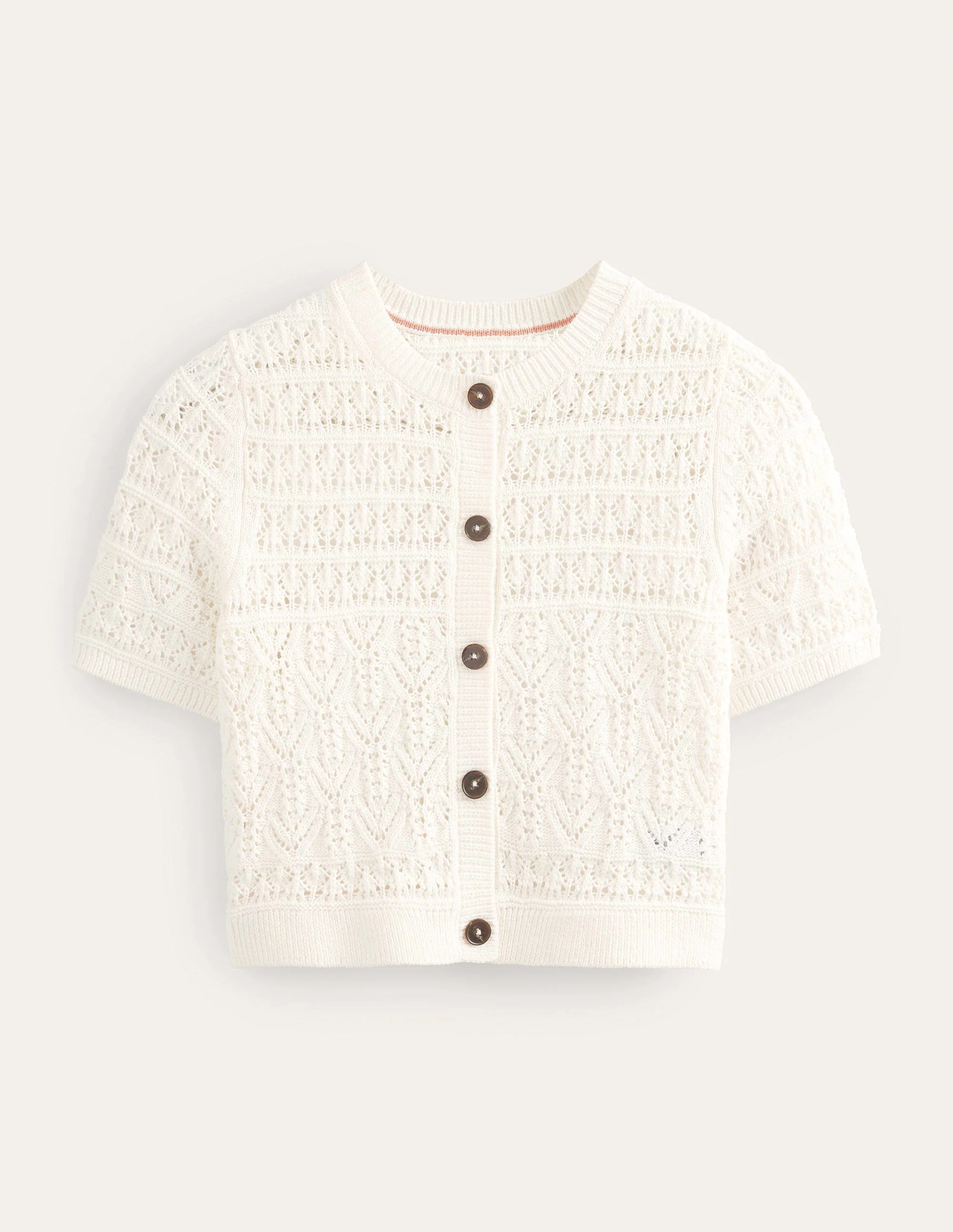 Pointelle Crew Neck Cardigan-Warm Ivory - Image 5