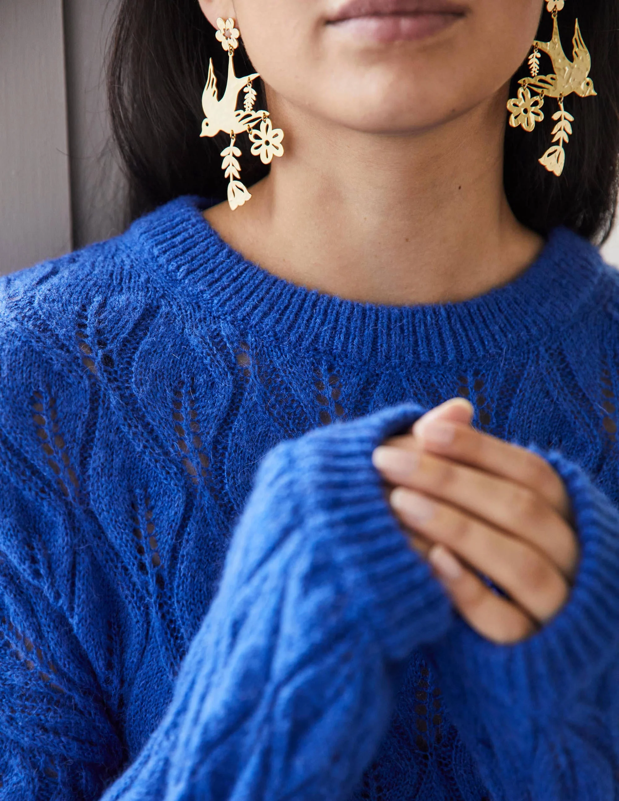 Pointelle Fluffy Sweater-Cobalt - Image 2