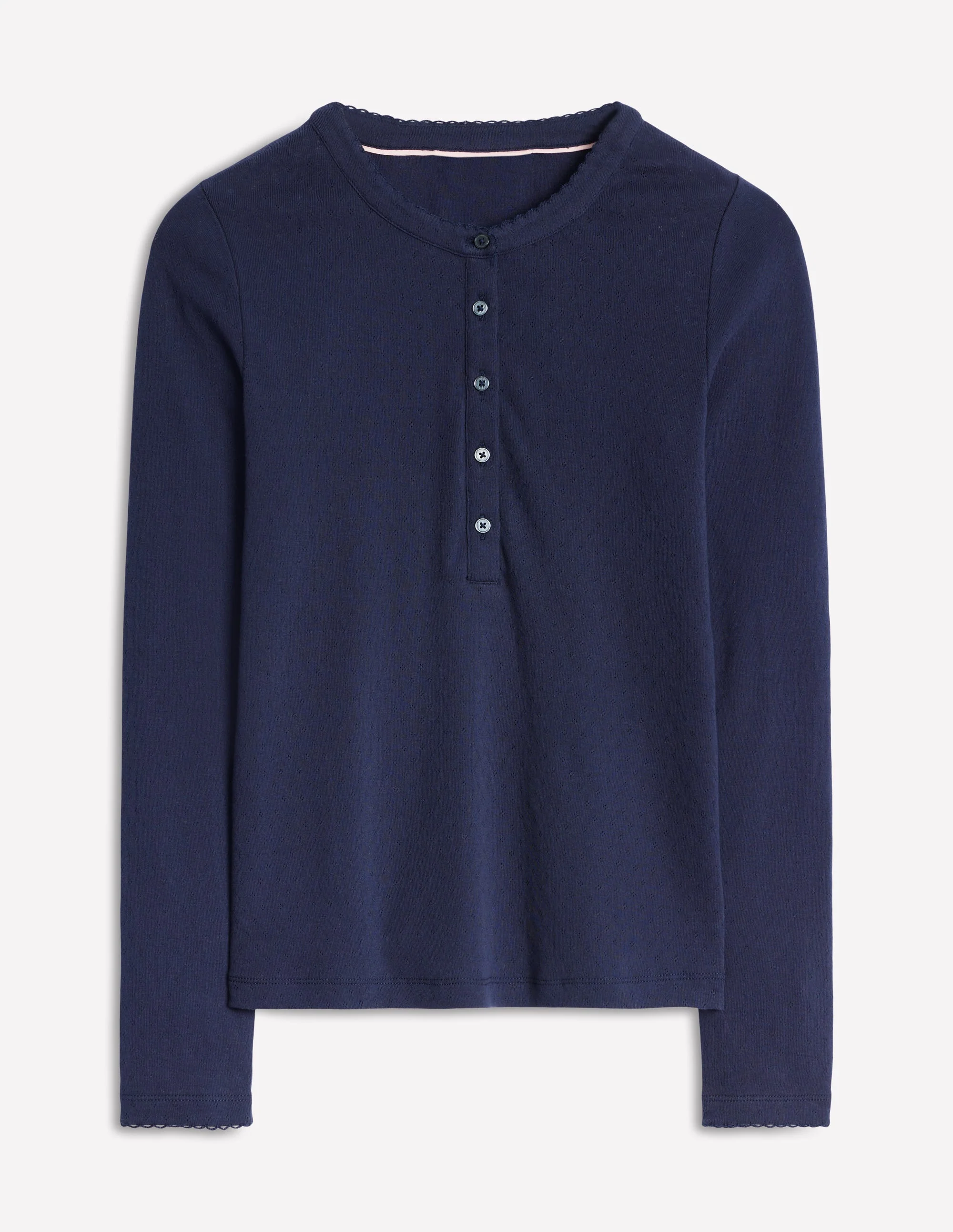Pointelle Henley Top-Navy - Image 5