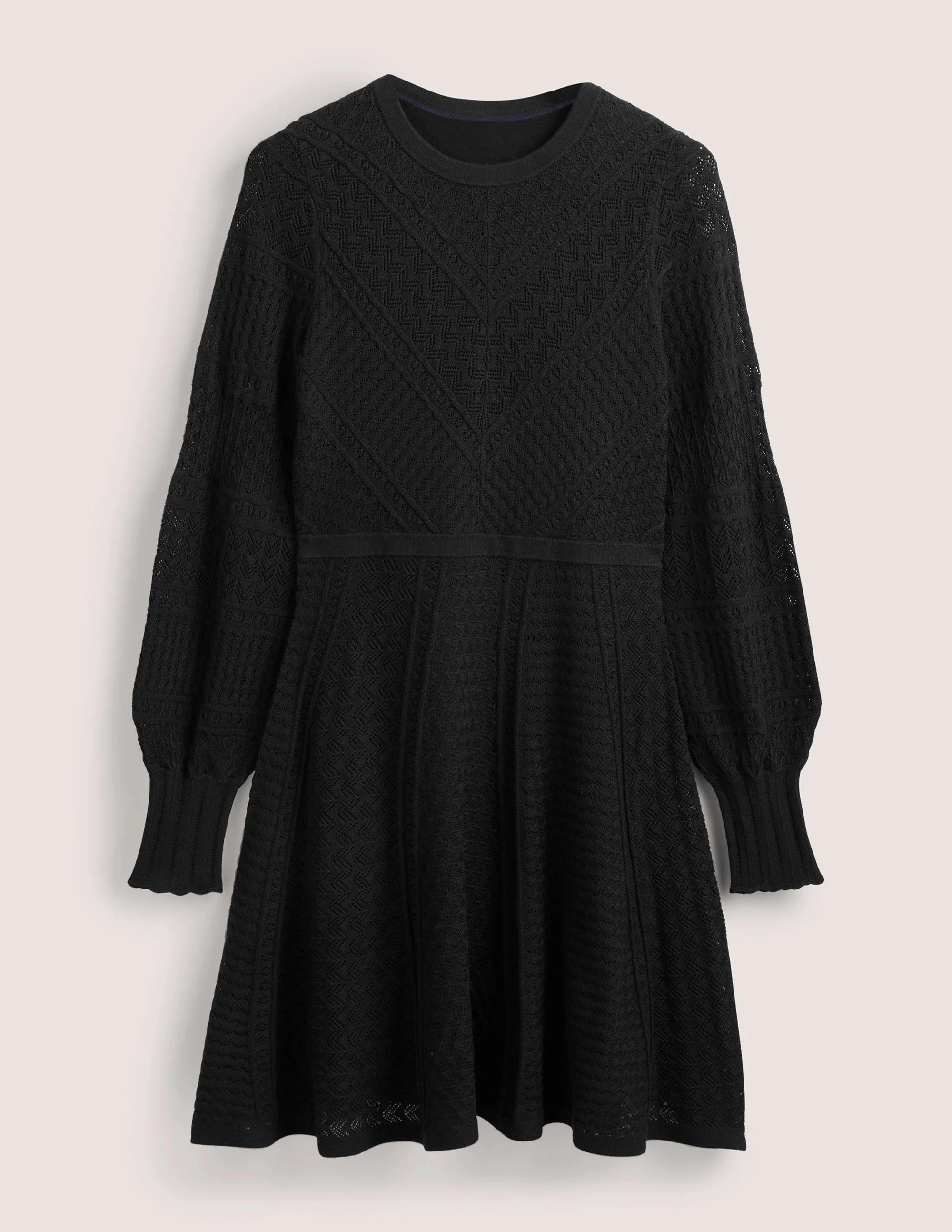 Pointelle Knitted Mini Dress-Black - Image 7