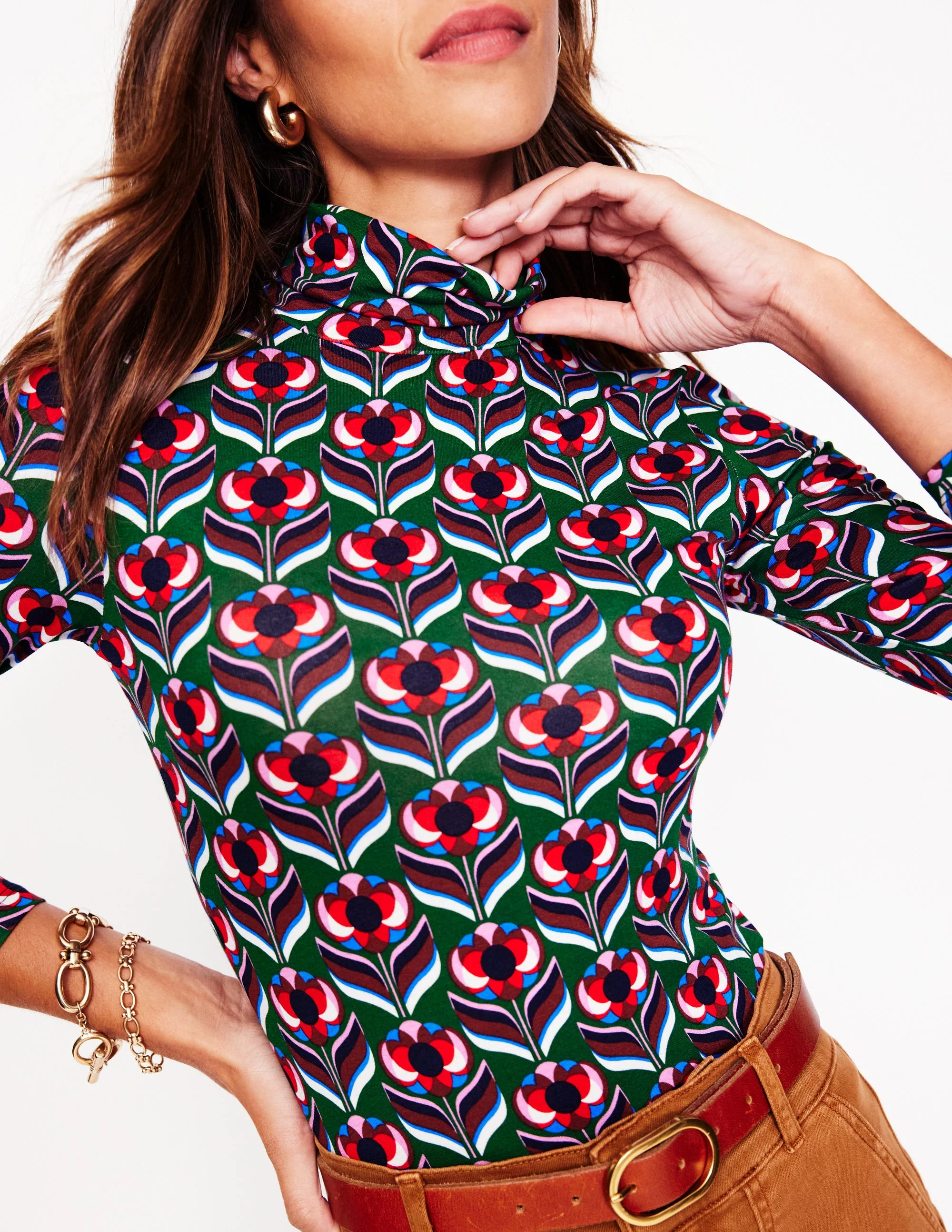Polly Jersey Top-Pine, Blossom Stamp - Image 2