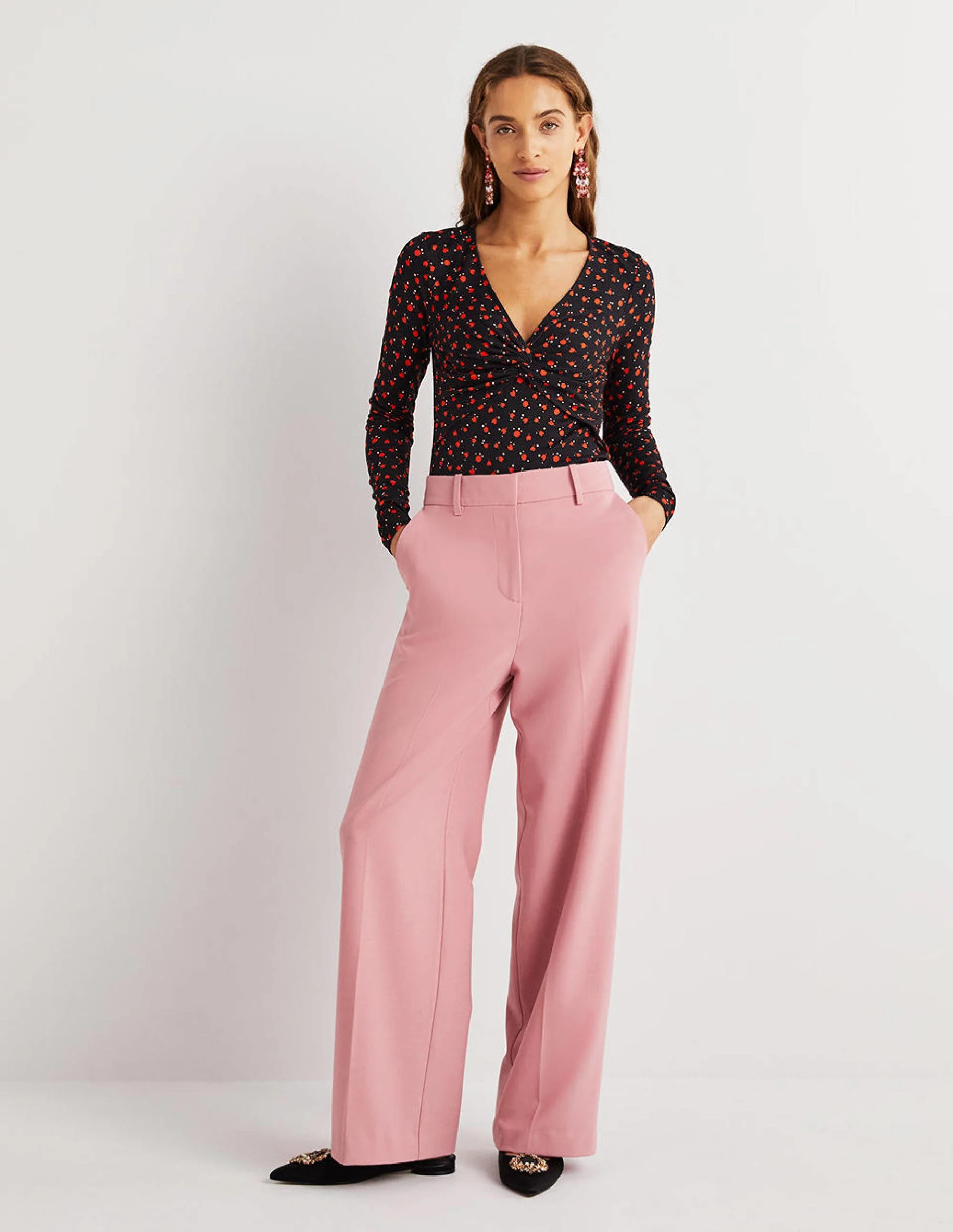 Ponte Twist Front Jersey Top-Rocket Red, Tulip Charm - Image 5