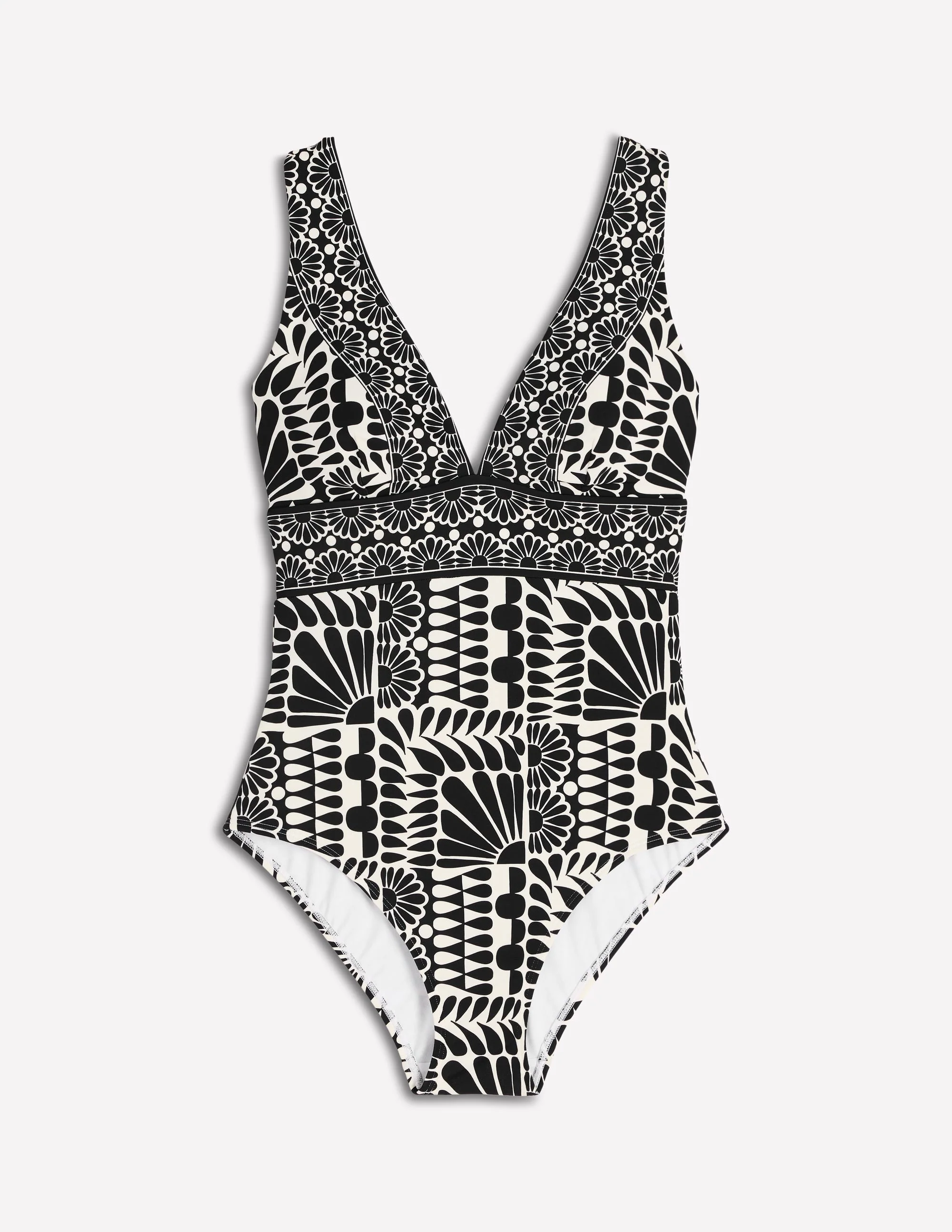 Porto V-neck Swimsuit-Black, Geo Stamp - Image 5