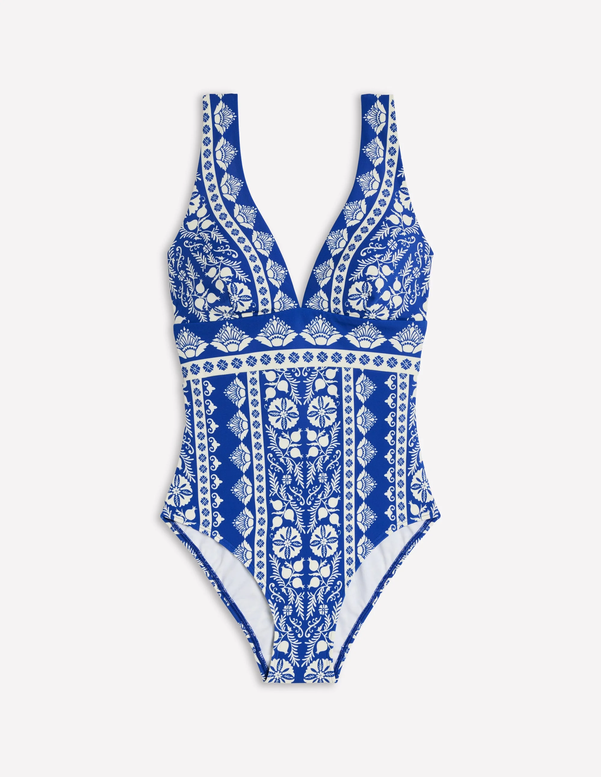 Porto V-neck Swimsuit-Bright Blue, Ornate Stripe - Image 6