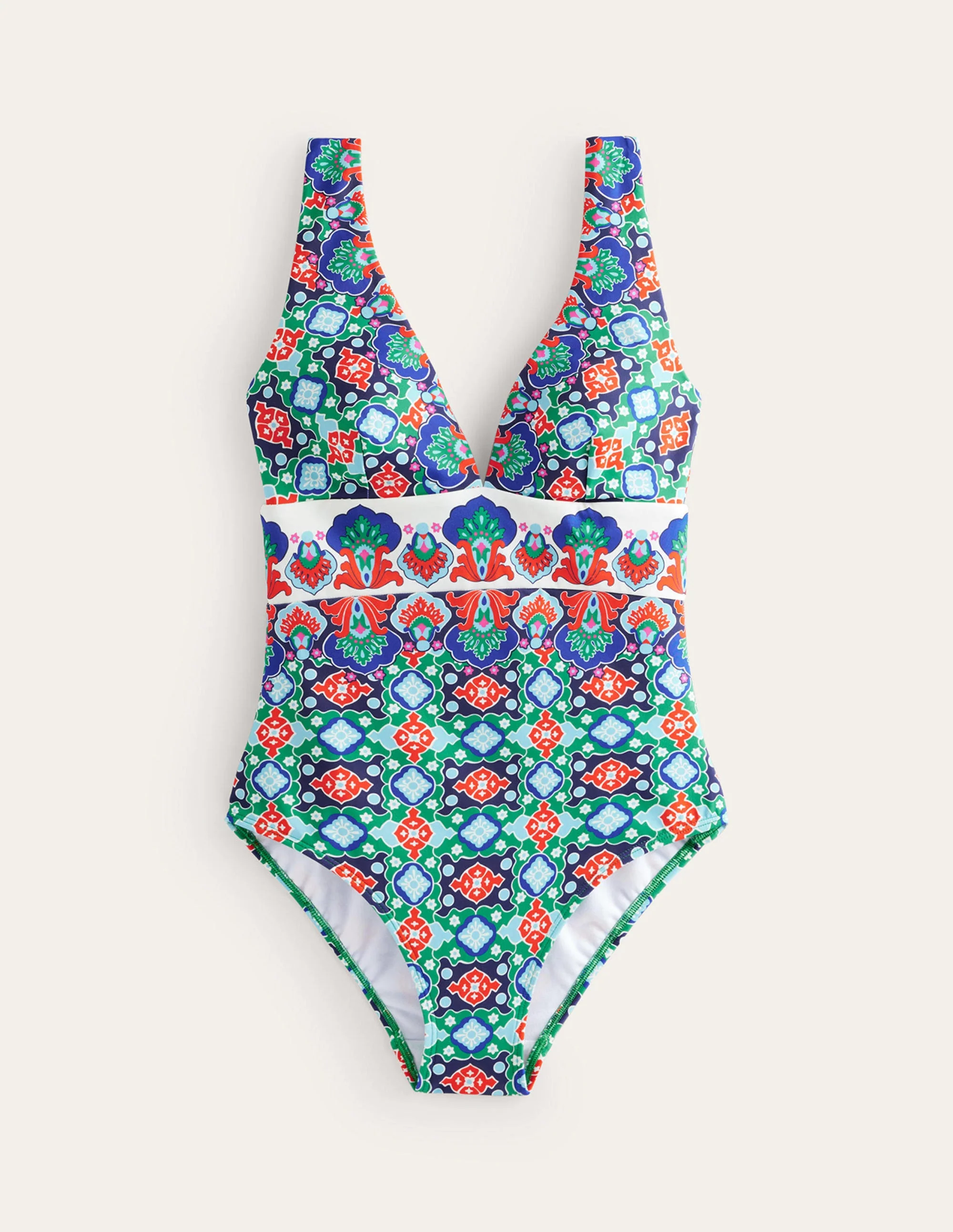 Porto V-neck Swimsuit-Green Tambourine, Coastal Tile - Image 5