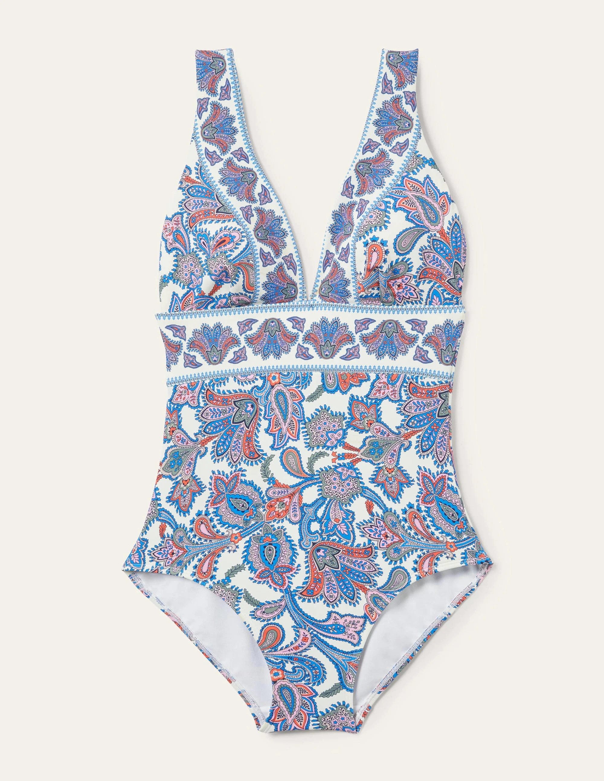 Porto V-neck Swimsuit-Ivory, Paisley Bud - Image 6