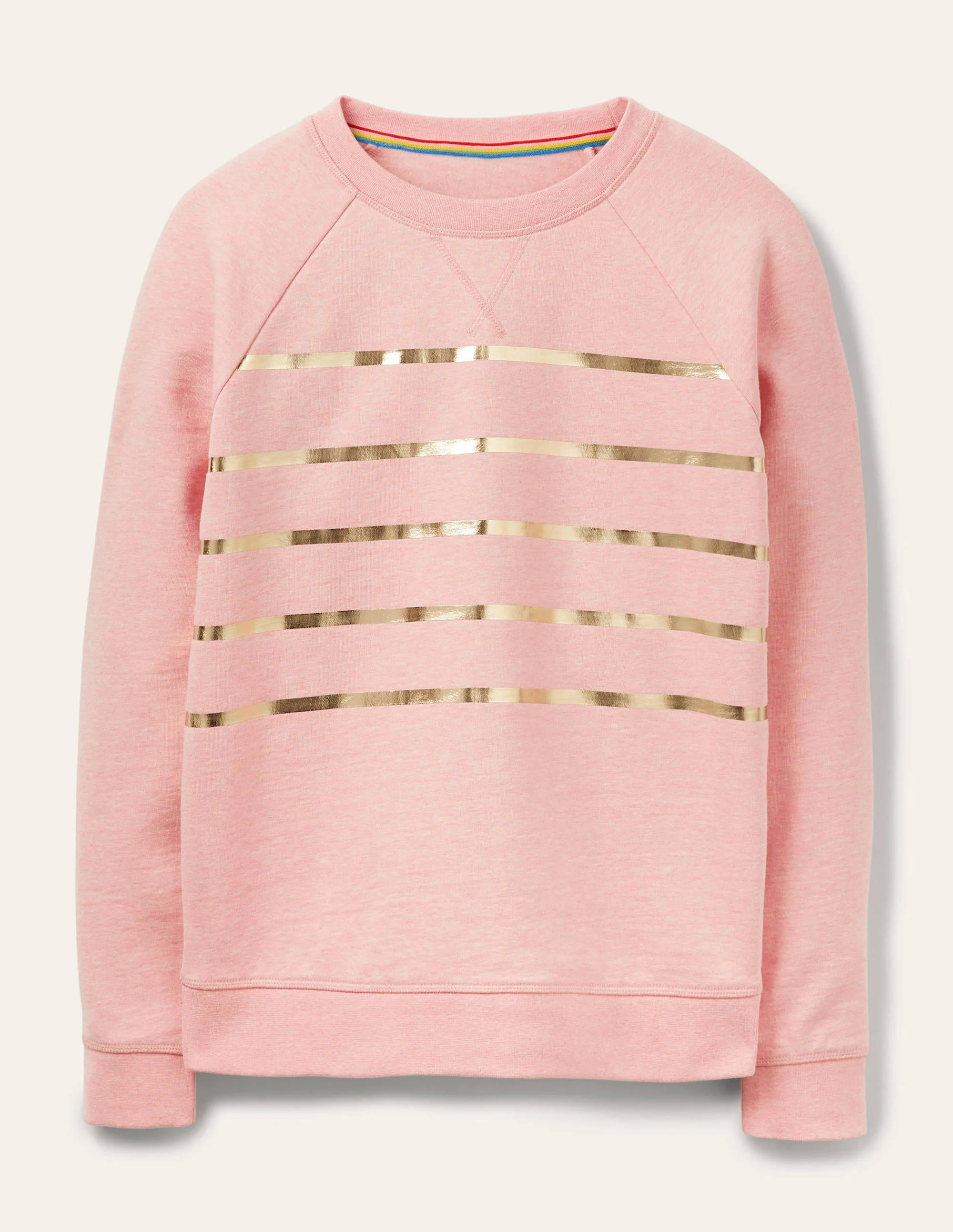 Printed Cotton Sweatshirt-Pink Marl, Gold Foil Stripe - Image 6