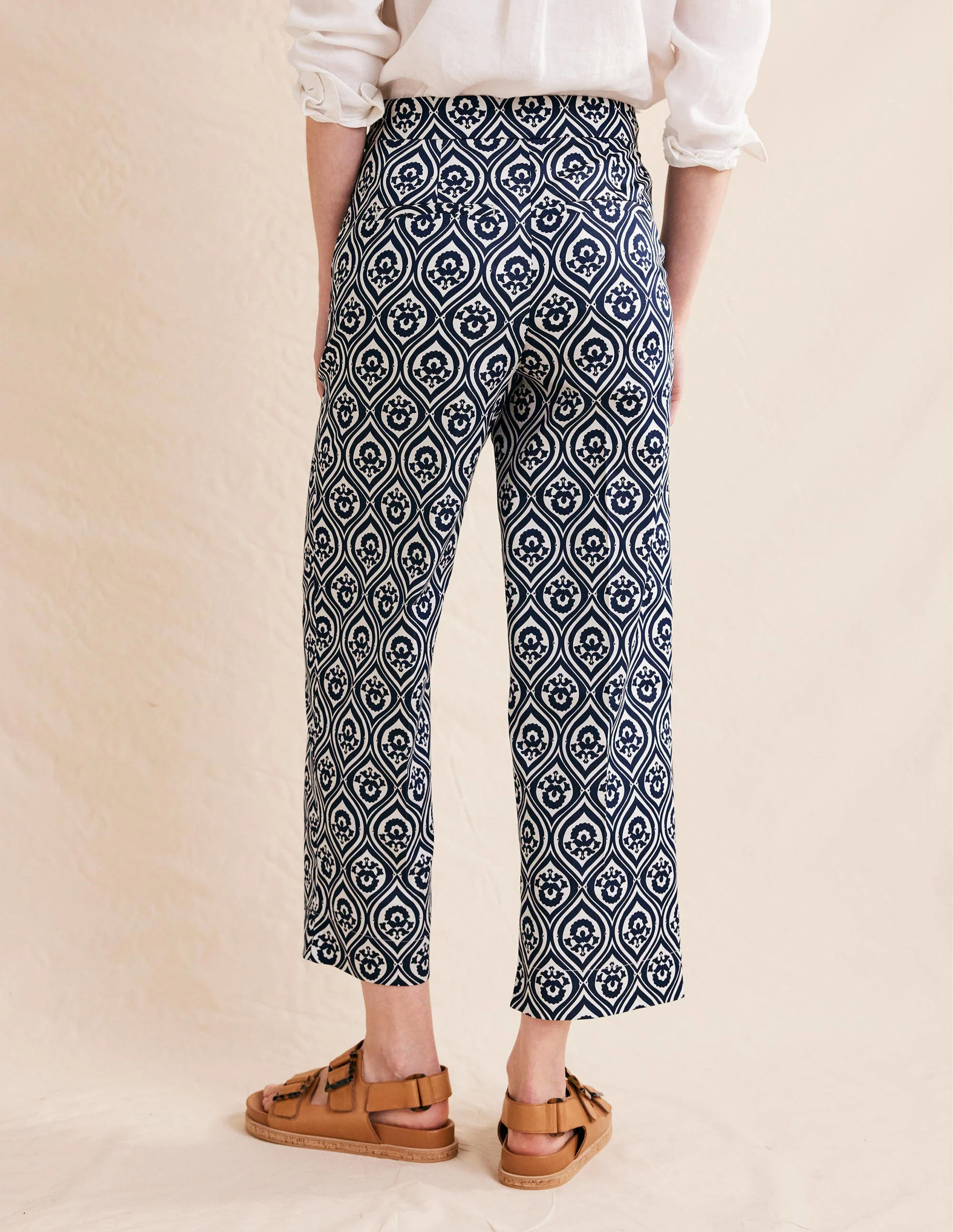 Printed Crop Pants-French Navy, Geo Cascade Mono - Image 4