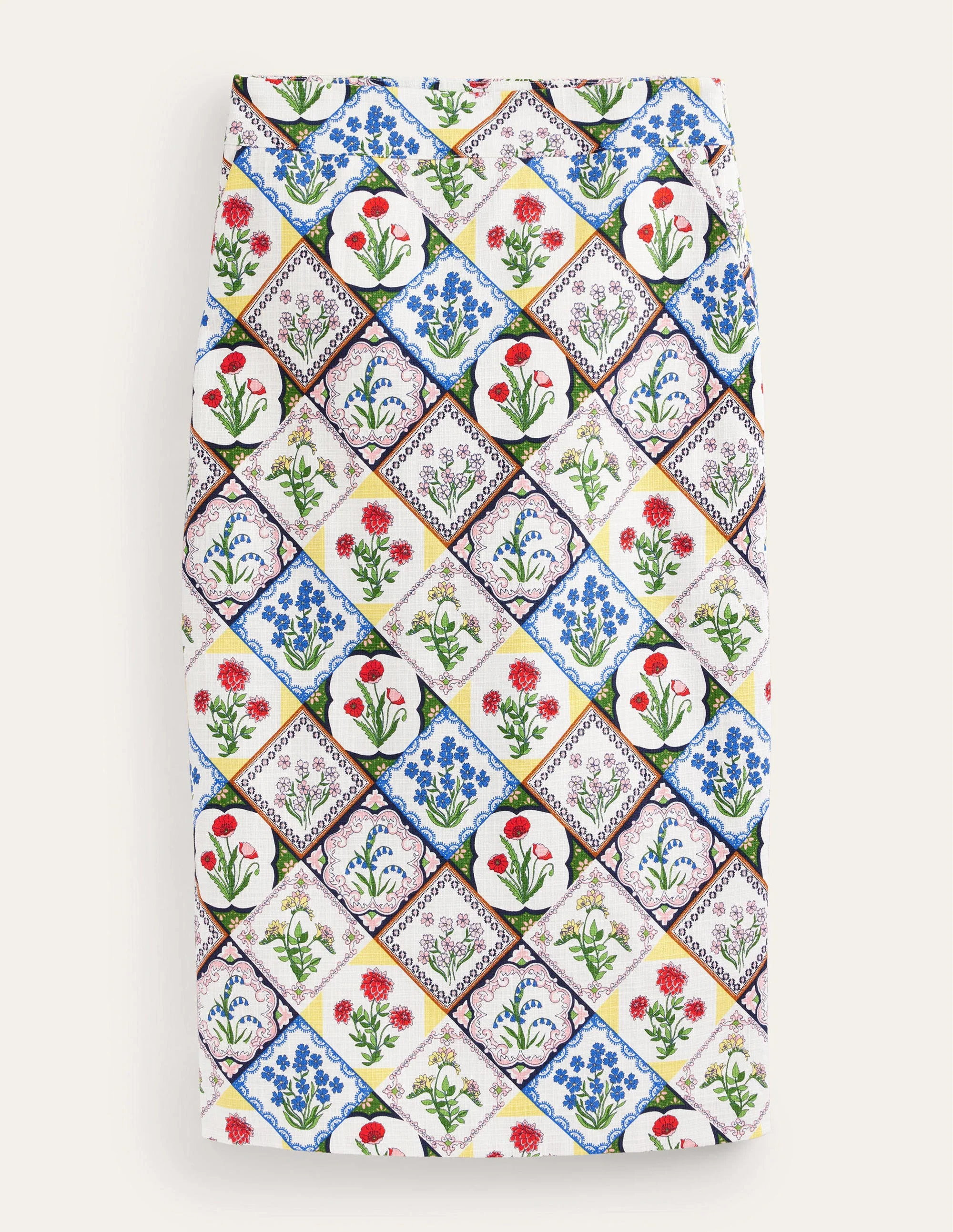 Printed Pencil Skirt-Ivory, Wild Bluebell - Image 5