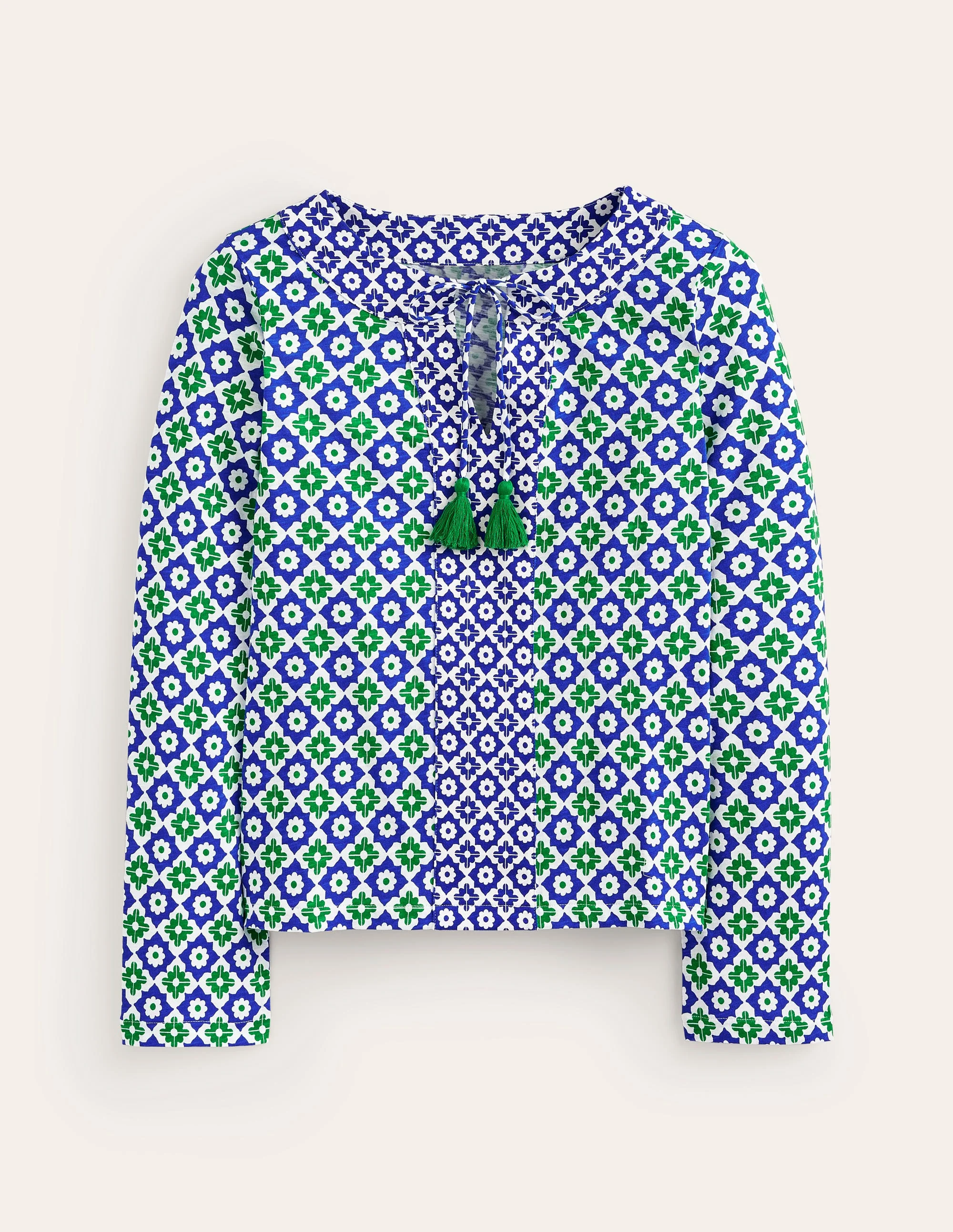 Printed Tie Neck Top-Green Tambourine, Geometric - Image 5