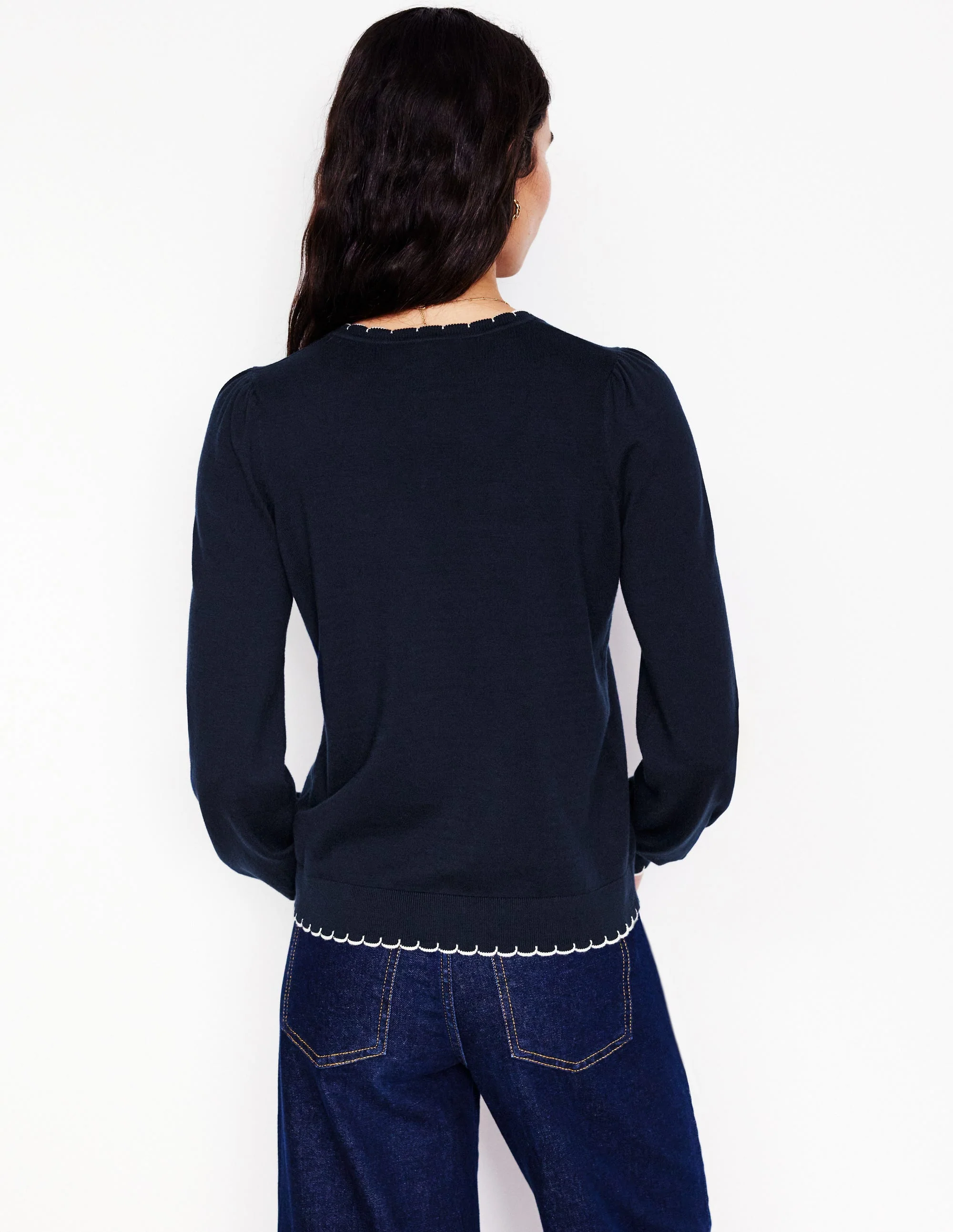Pru Scallop Trim Sweater-Navy - Image 3