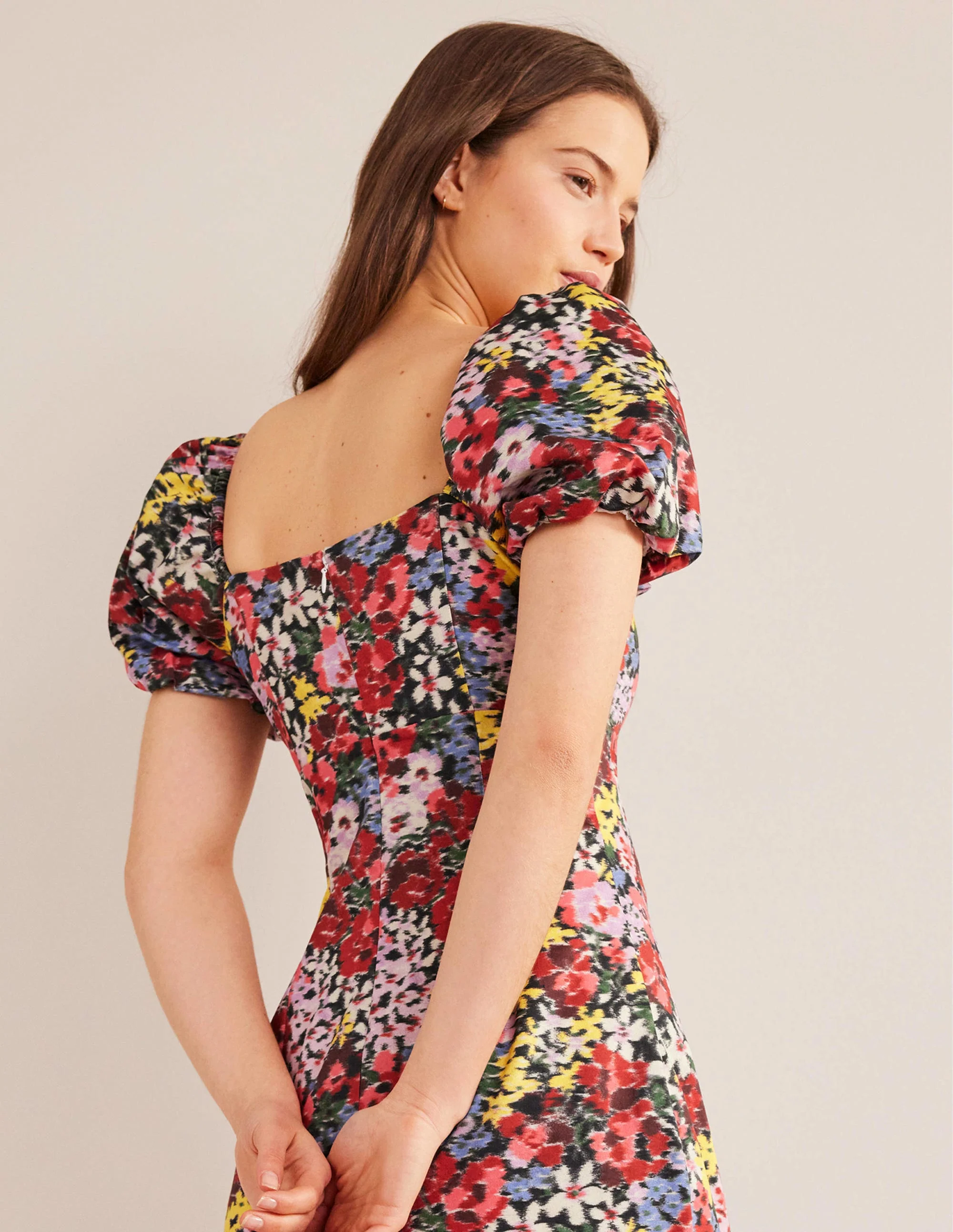 Puff Sleeve Column Midi Dress-Multi, Moire Bloom - Image 2