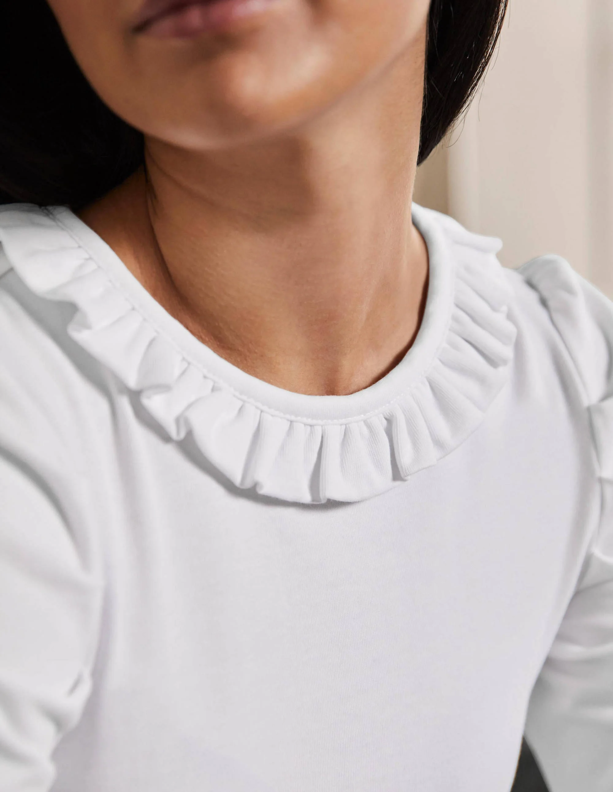 Puff Sleeve Frill Neck T-Shirt-White - Image 2