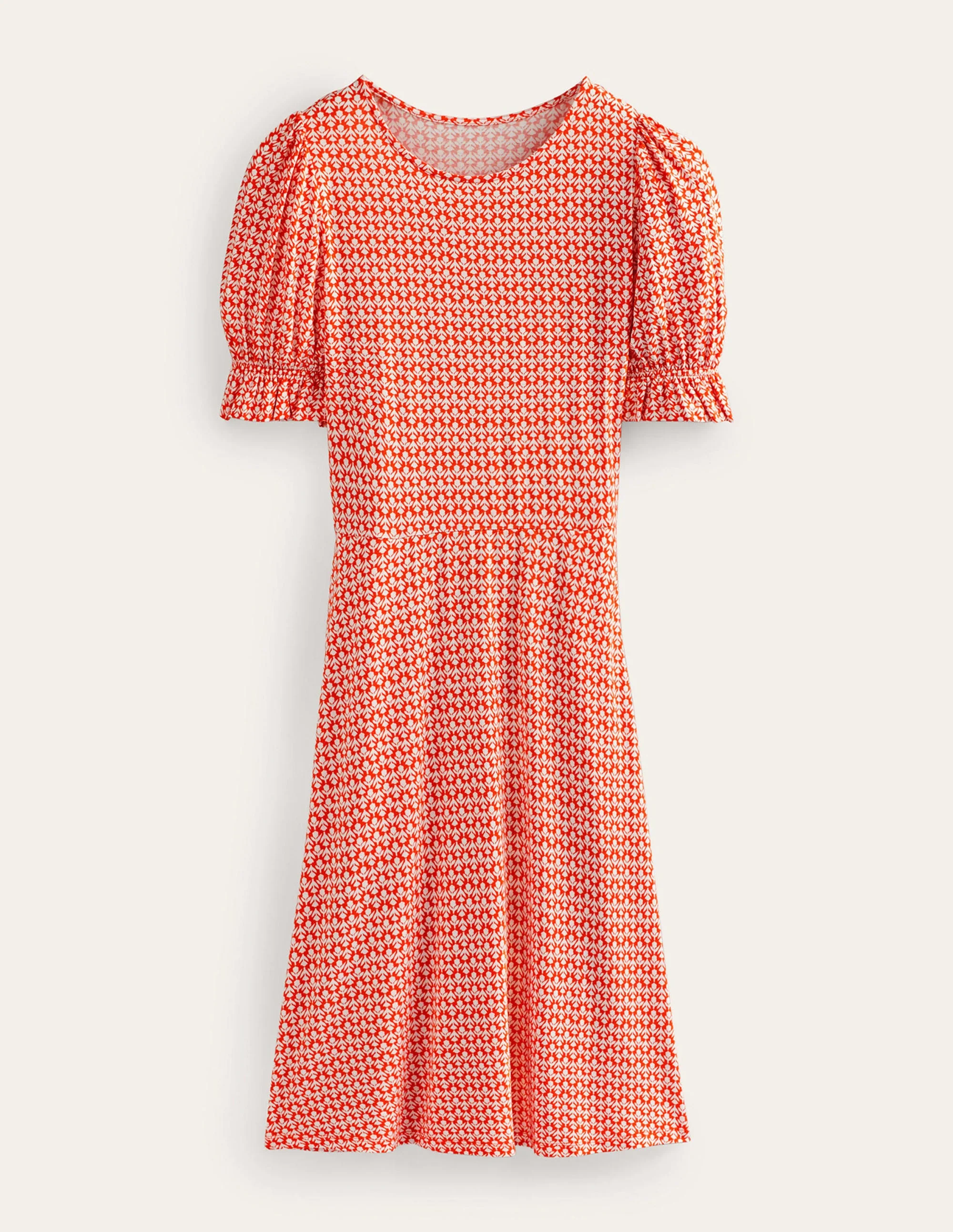 Puff Sleeve Jersey Mini Dress-Vermillion, Tulip Pop - Image 5
