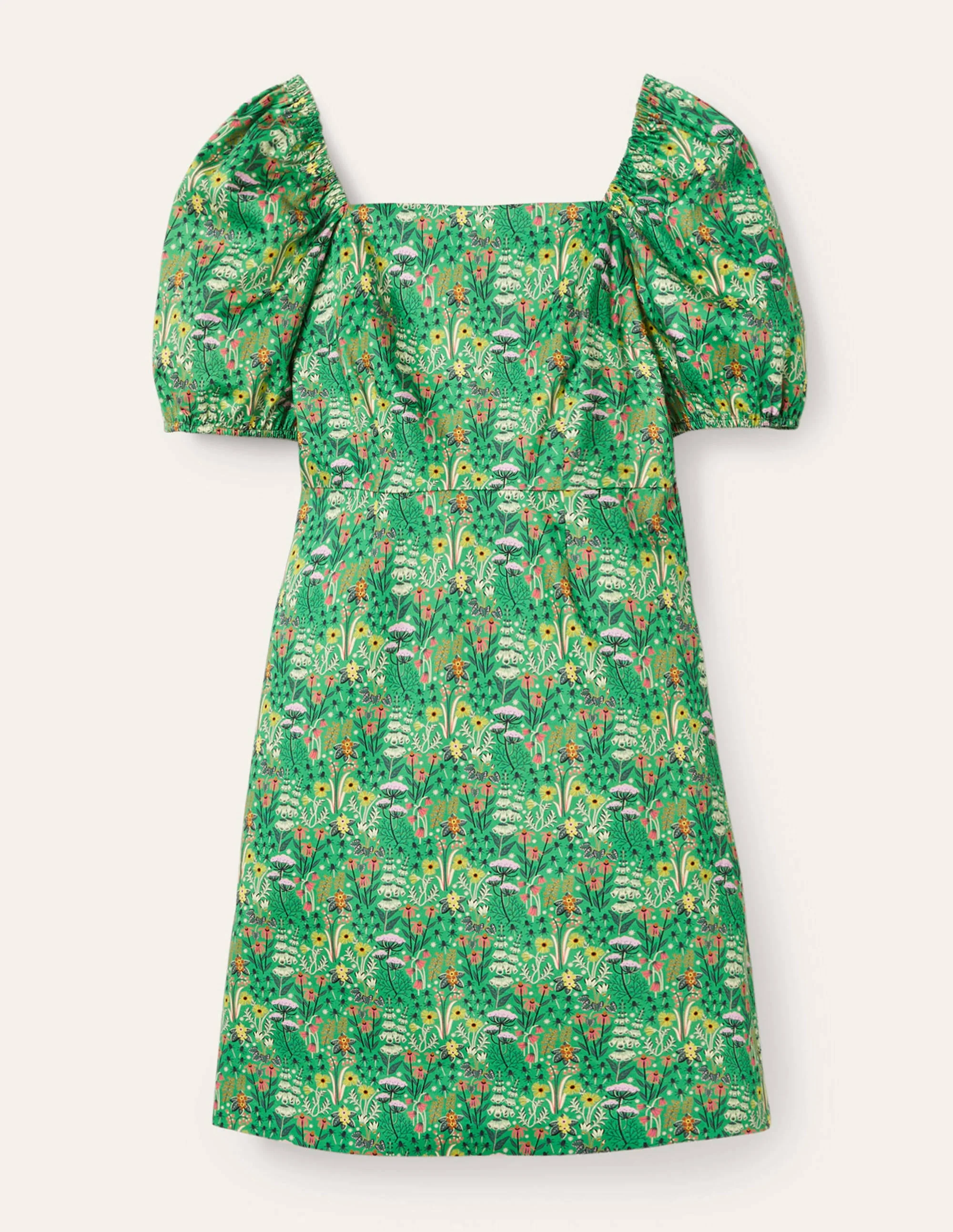 Puff Sleeve Mini Dress-Rich Emerald, Wildflower Bloom - Image 5