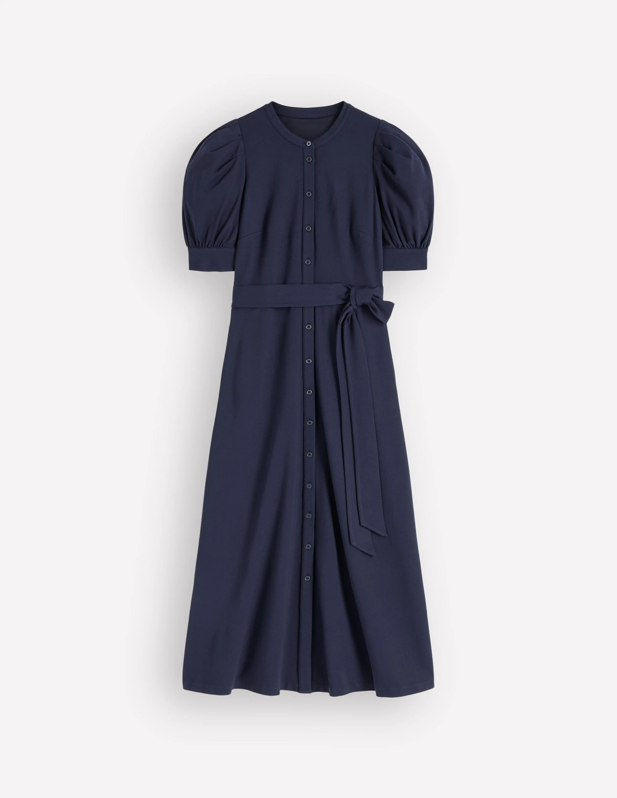 Puff Sleeve Ponte Shirt Dress-Navy - Image 5