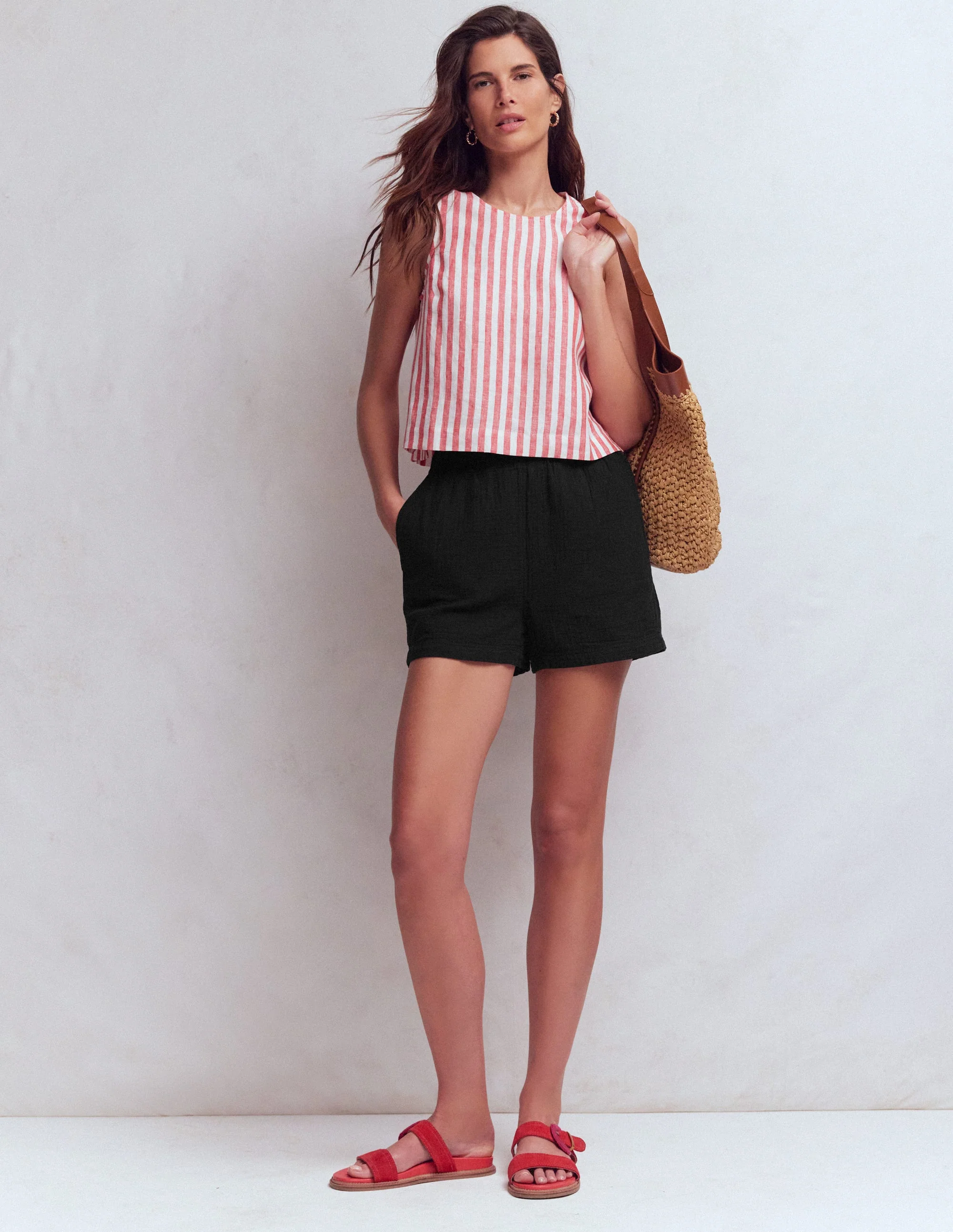 Pull On Double Cloth Shorts-Black