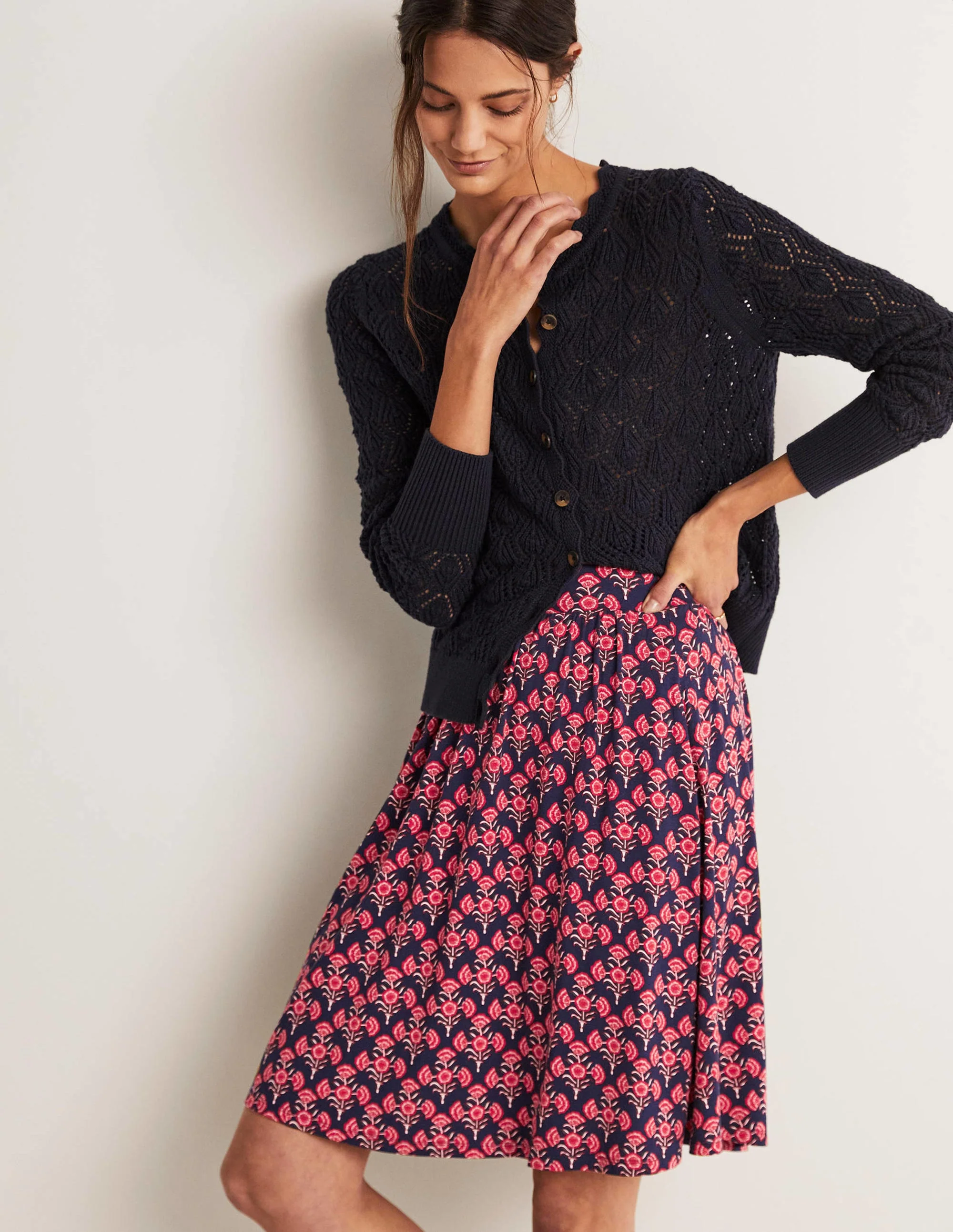 Pull On Jersey Mini Skirt-French Navy, Poppy Geo - Image 5